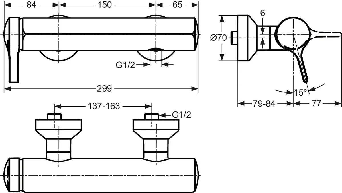 Brausearmatur Aufputz Melange, Ausladung 79-84mm, Chrom Brausearmatur Aufputz Melange, Ausladung 79-84mm, Chrom