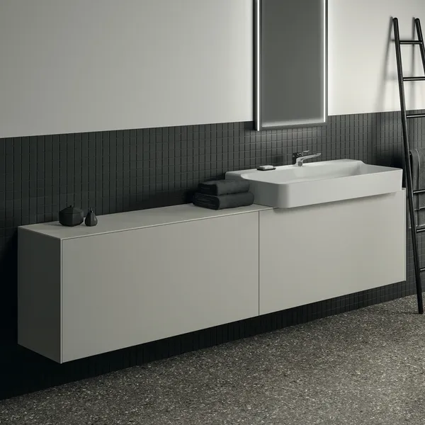 Waschtischplatte Conca, aus Keramik, 2387x373x6mm, Marmor Noir Desir