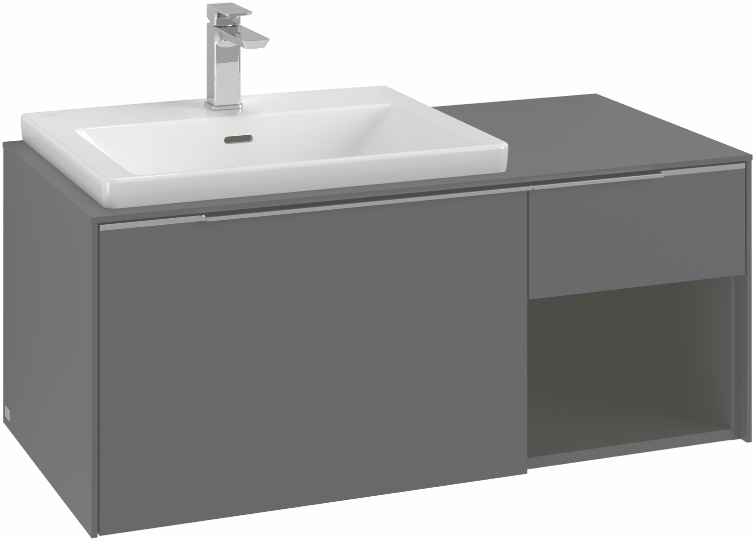 Villeroy & Boch Waschtischunterschrank mit Regalelement „Subway 3.0“ für Schrankwaschtisch 100,1 × 42,3 × 51,6 × 51,6 cm in 2 Auszüge, Waschbecken links, links
