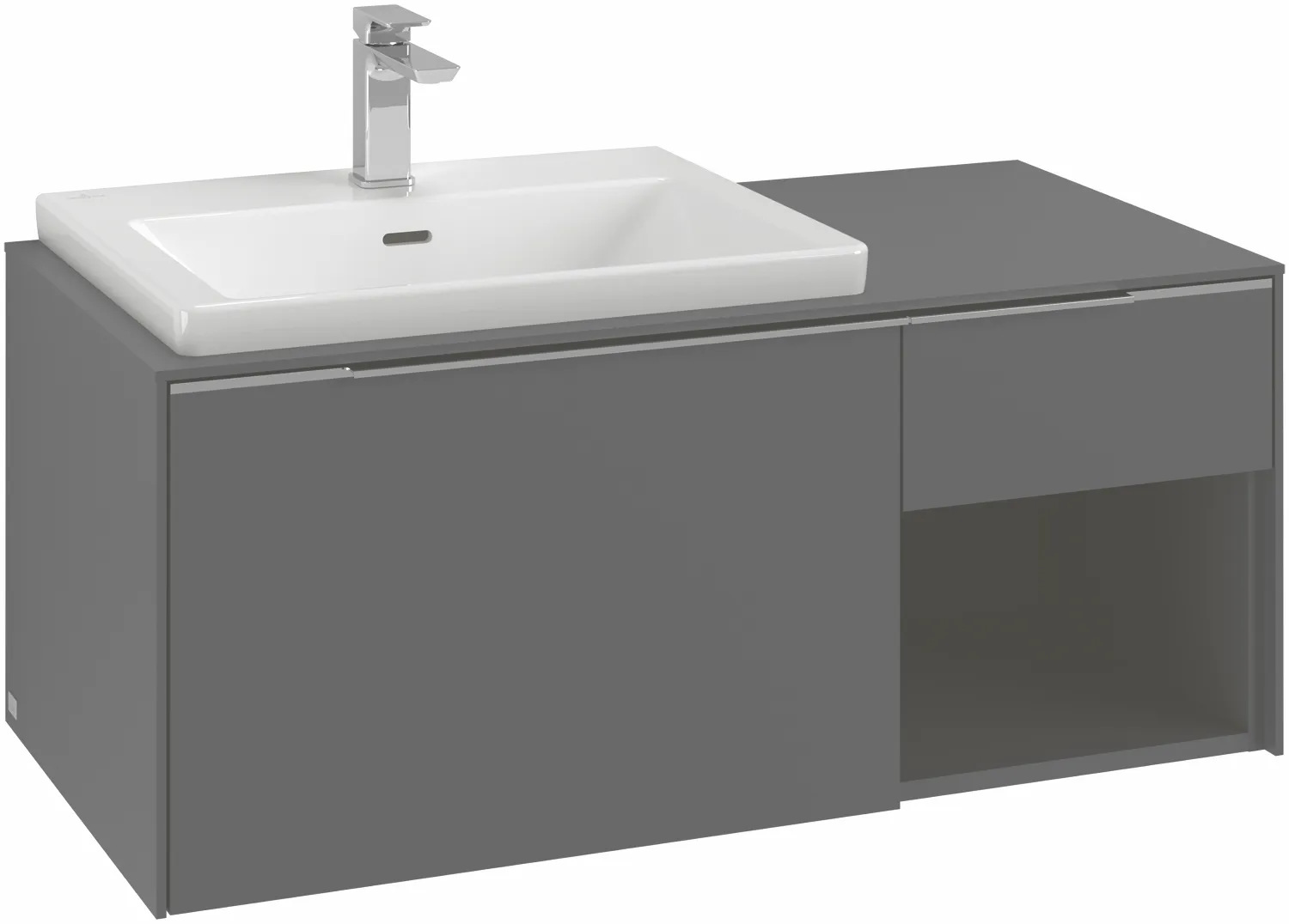 Villeroy & Boch Waschtischunterschrank mit Regalelement „Subway 3.0“ für Schrankwaschtisch 1001 × 423 × 516 mm Marine Blue, für Becken links Villeroy & Boch Waschtischunterschrank mit Regalelement „Subway 3.0“ für Schrankwaschtisch 1001 × 423 × 516 mm Marine Blue, für Becken links
