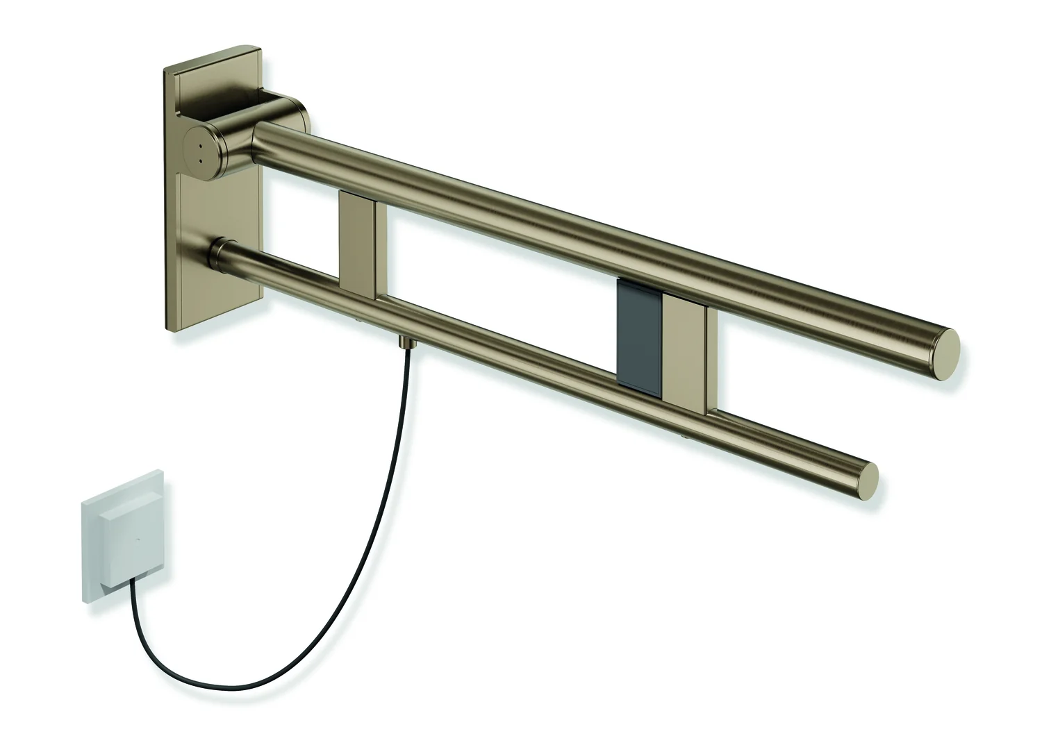 HEWI Stützklappgriff Duo System 900 Design A, Edelstahl PVD bronze gebürstet, Ausladung 700 mm, rechts, mit Spül-/Funktionstasten E-Ausführung HEWI Stützklappgriff Duo System 900 Design A, Edelstahl PVD bronze gebürstet, Ausladung 700 mm, rechts, mit Spül-/Funktionstasten E-Ausführung