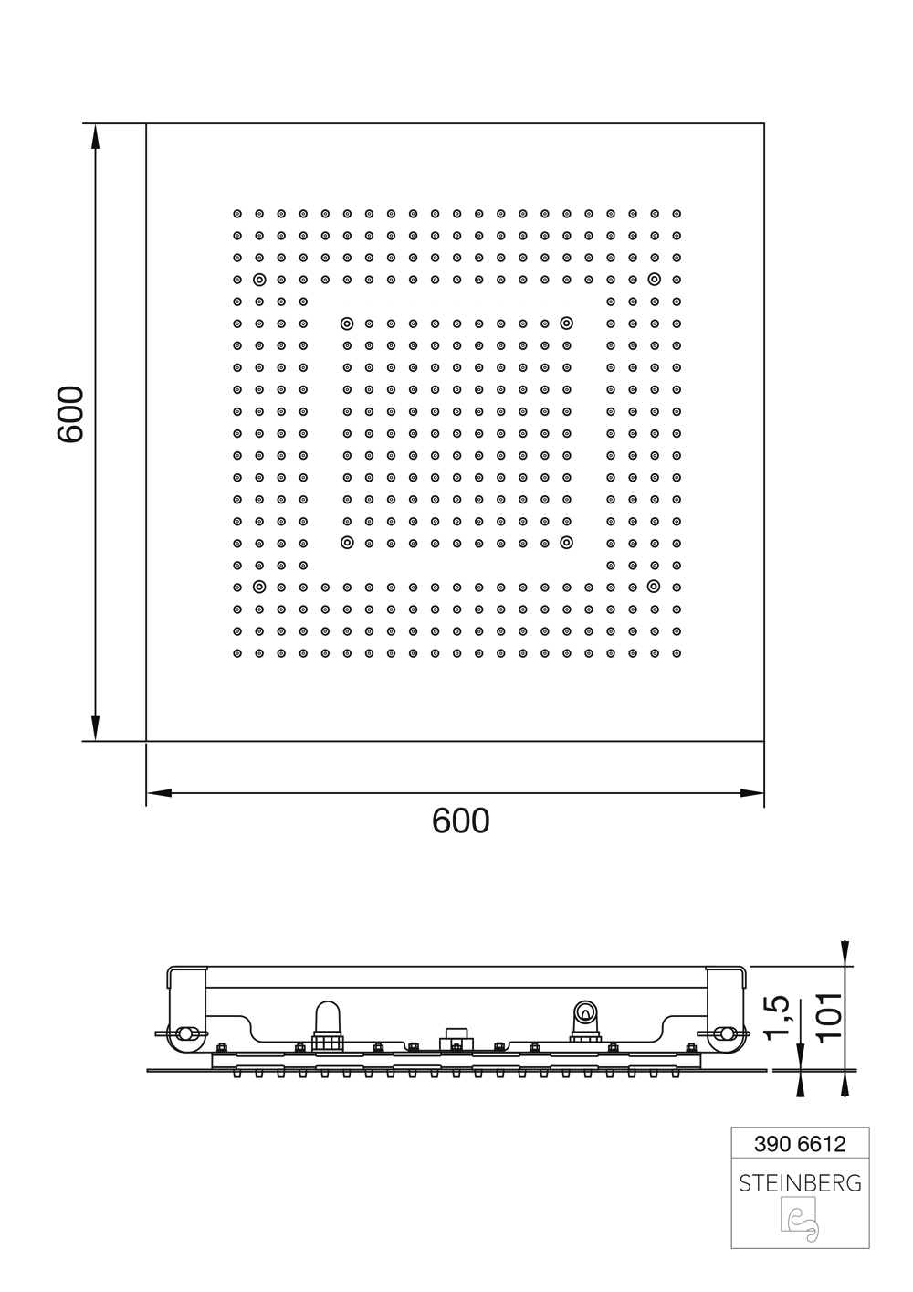 Serie 390 Relax Rain Regenpaneel für Deckeneinbau mit 2 Strahlarten 60 x 60 cm Edelstahl poliert Serie 390 Relax Rain Regenpaneel für Deckeneinbau mit 2 Strahlarten 60 x 60 cm Edelstahl poliert