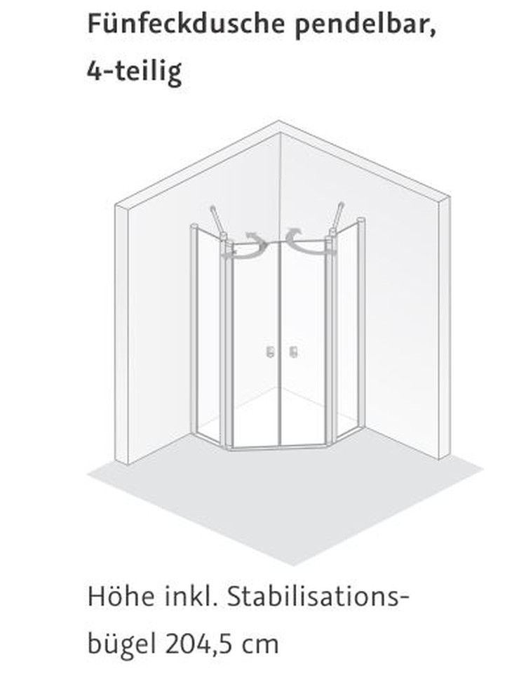 HSK teilgerahmte Fünfeckdusche pendelbar 4-teilig „Exklusiv“ Glas Klar hell, Profile Manhattan, B: 900 mm H: 2000 mm HSK teilgerahmte Fünfeckdusche pendelbar 4-teilig „Exklusiv“ Glas Klar hell, Profile Manhattan, B: 900 mm H: 2000 mm