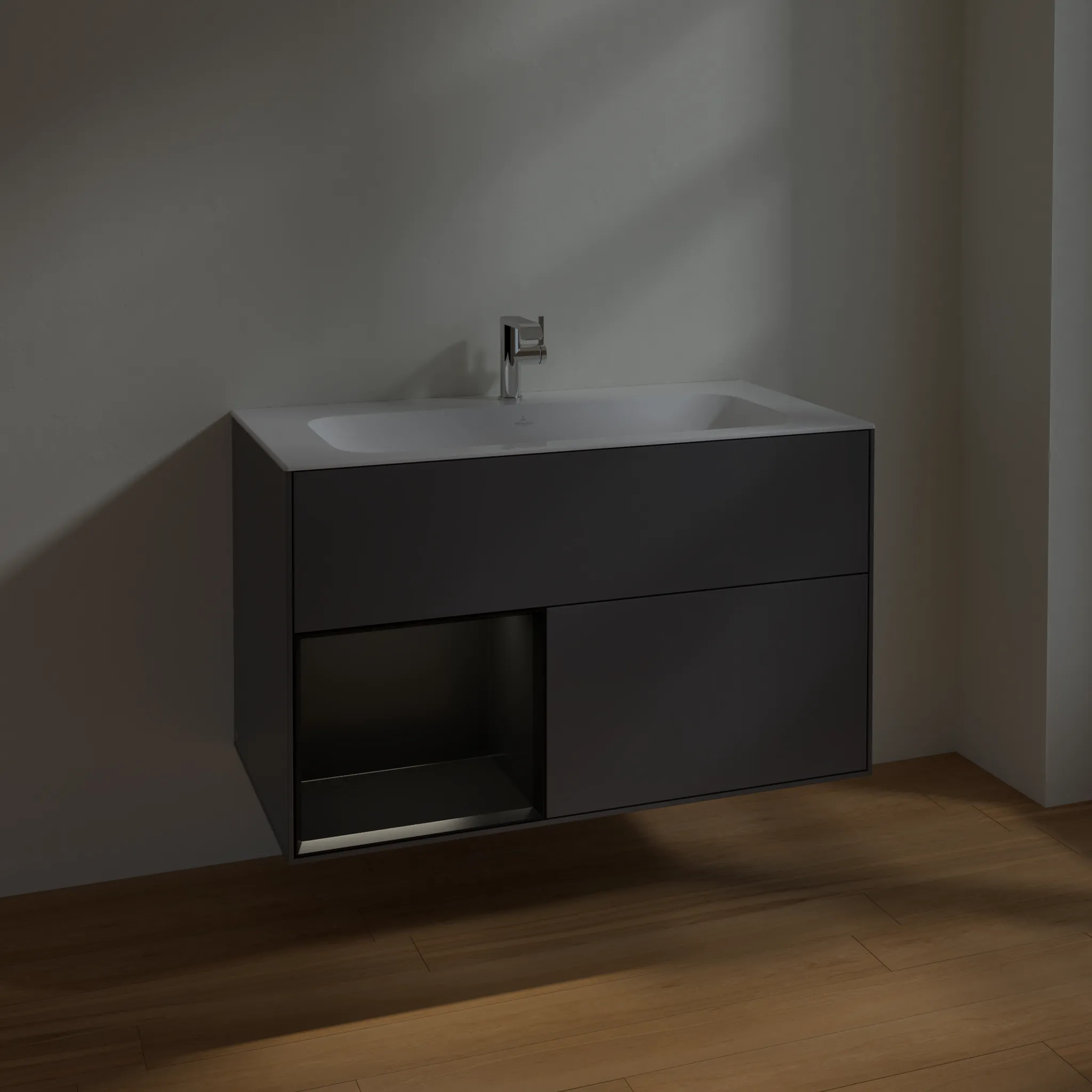 Villeroy & Boch Waschbeckenunterschrank Finion F03, Anthracite Matt Lacquer, 996x591x498 mm, mit Beleuchtung und Push-to-open Funktion Villeroy & Boch Waschbeckenunterschrank Finion F03, Anthracite Matt Lacquer, 996x591x498 mm, mit Beleuchtung und Push-to-open Funktion