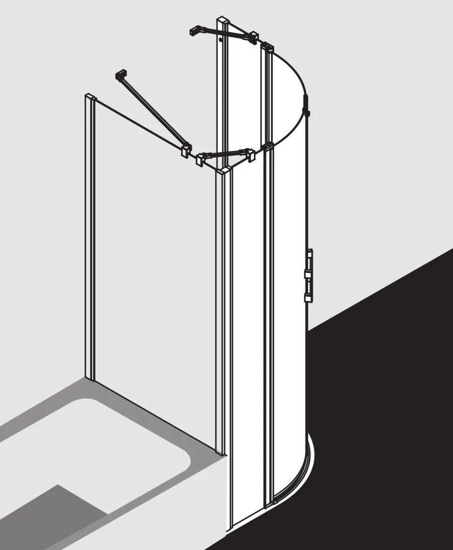 Kermi Duschtür Viertelkreis-Duschkabine Pendeltüren mit Festfeldern für Nische und Ecke „LIGA“ 185 cm Glas Klar, Profile Silber Hochglanz, Drehtür zweiteilig