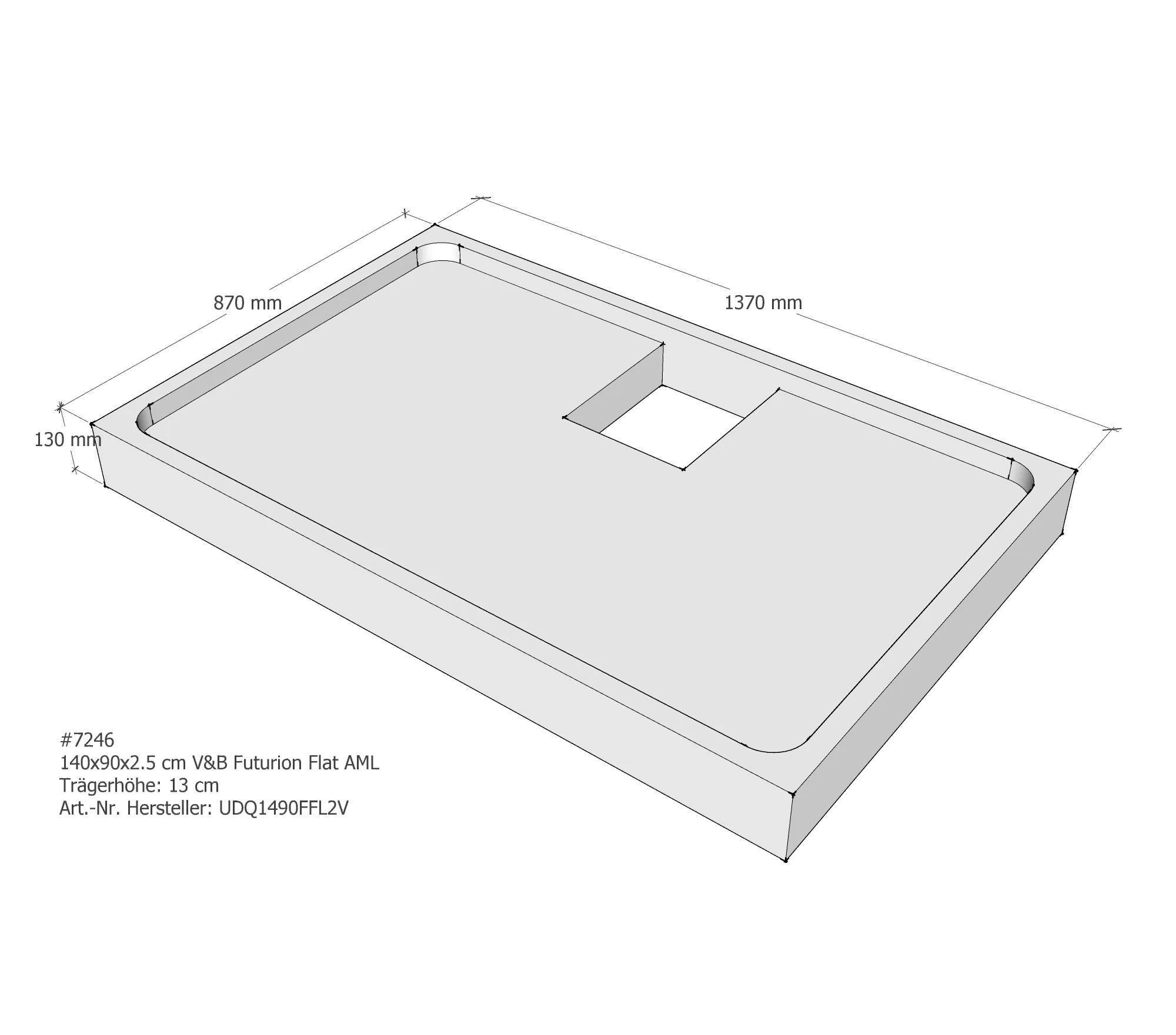 Duschwannenträger für Villeroy & Boch Futurion Flat 140 × 90 × 2,5 cm Breite: 90 cm / Länge: 140 cm