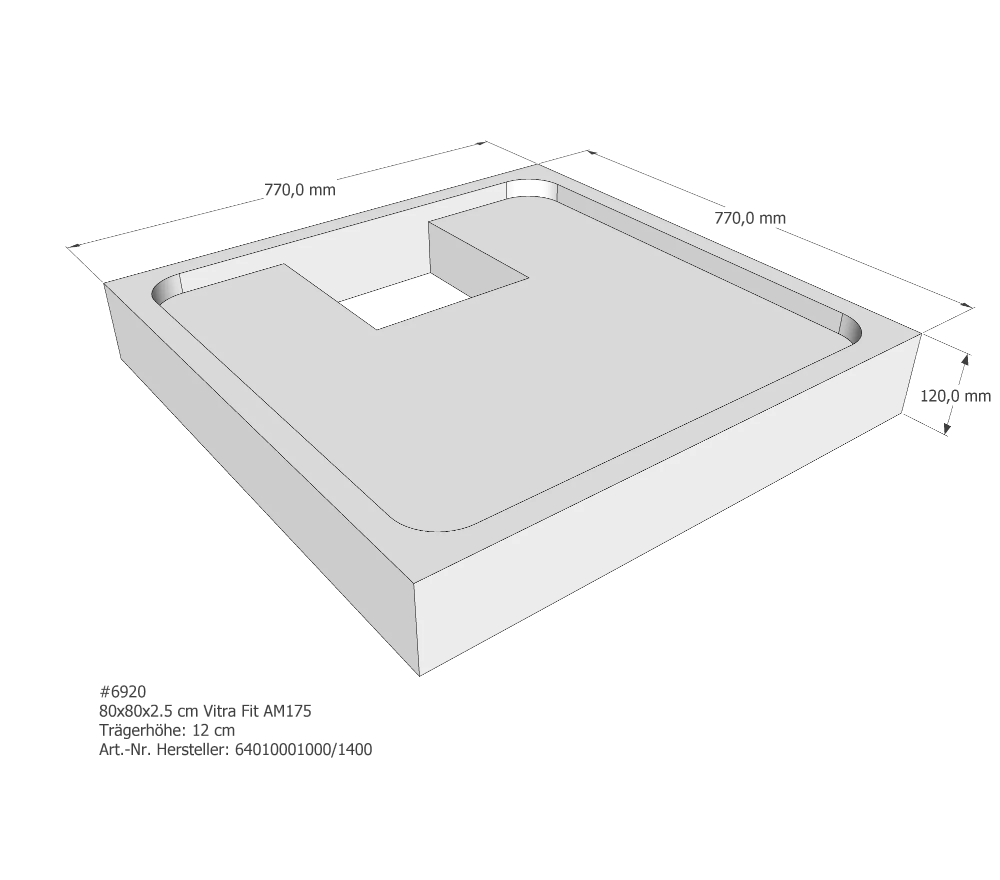 Duschwannenträger passend für VitrA Fit 80 × 80 × 2,5 cm