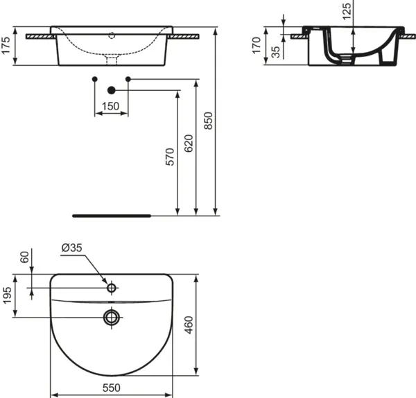 Waschbecken „Connect“ 55 × 46 × 17,5 cm, Hahnlochposition mittig Waschbecken „Connect“ 55 × 46 × 17,5 cm, Hahnlochposition mittig
