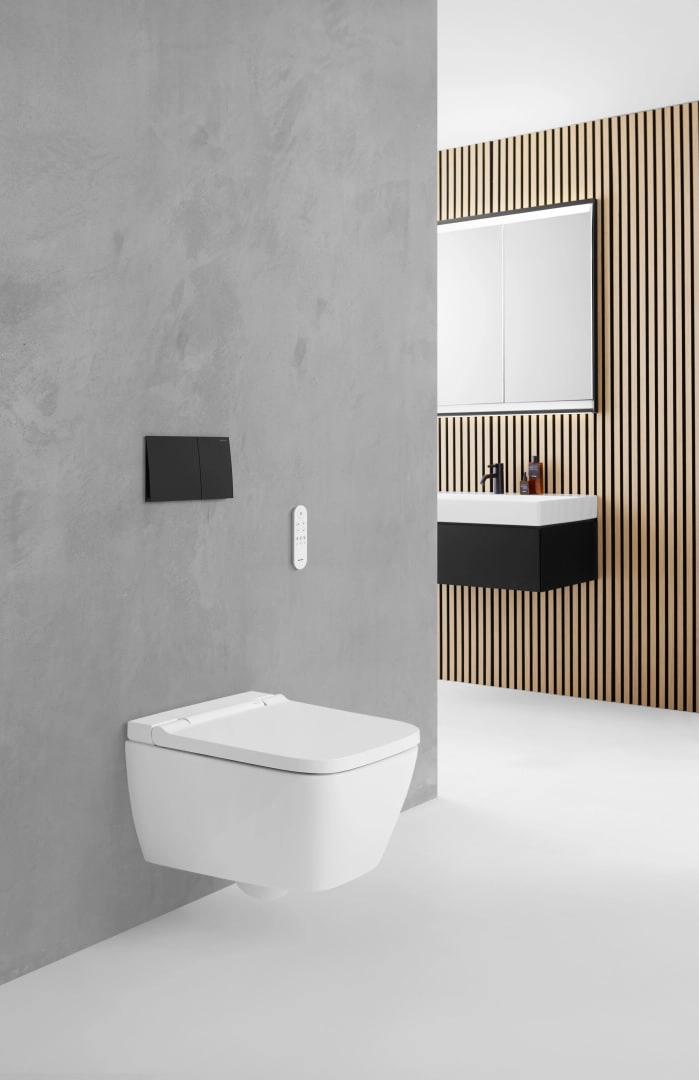 Geberit Wand-Dusch-WC Komplettanlage AquaClean „Sela Square“ 375 × 400 × 570 mm in weiß alpin, Befestigung sichtbar, ohne Spülrand