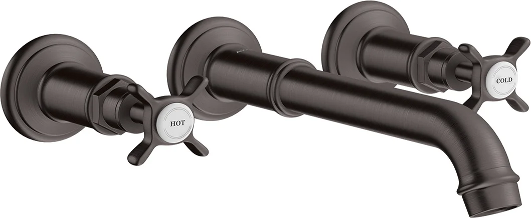 Hansgrohe AXOR Montreux 3-Loch Waschtischarmatur Unterputz Wandmontage, Ausladung 225 mm, Kreuzgriff, Brushed Black Chrome