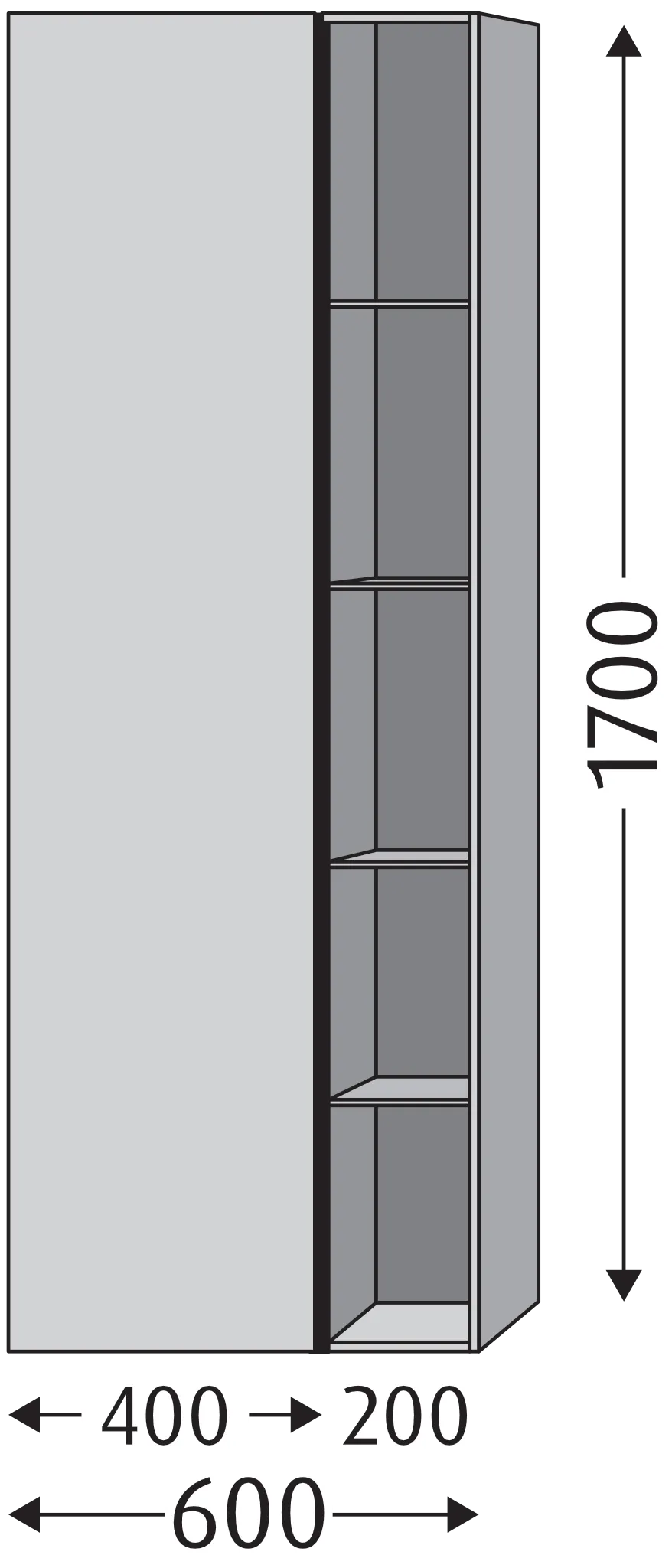 Stauraumschrank links 3way (BR180) 1700x600x345 Anthrazit-Matt