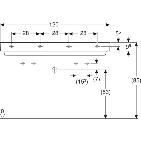 Wandwaschtisch „One“ mit horizontalem Ablauf, rechteckig, Hahnlochposition links und rechts 120 × 48 cm in weiß alpin mit KeraTect® Wandwaschtisch „One“ mit horizontalem Ablauf, rechteckig, Hahnlochposition links und rechts 120 × 48 cm in weiß alpin mit KeraTect®