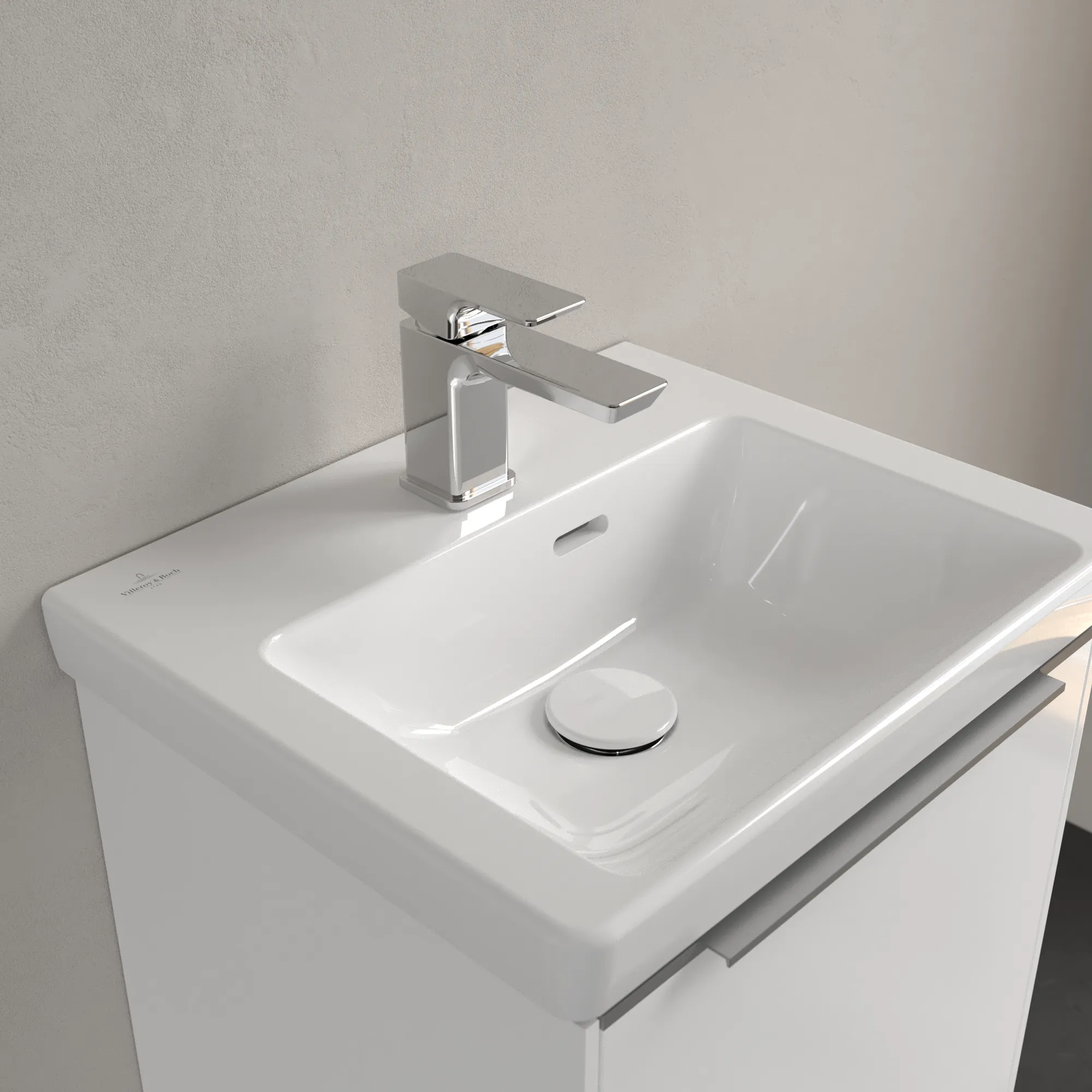 Villeroy & Boch Handwaschbecken für Montage mit Möbel „Subway 3.0“ 450 × 370 × 145 mm, mit Hahnlochbohrung, Hahnlochposition mittig in Weiß Alpin Villeroy & Boch Handwaschbecken für Montage mit Möbel „Subway 3.0“ 450 × 370 × 145 mm, mit Hahnlochbohrung, Hahnlochposition mittig in Weiß Alpin