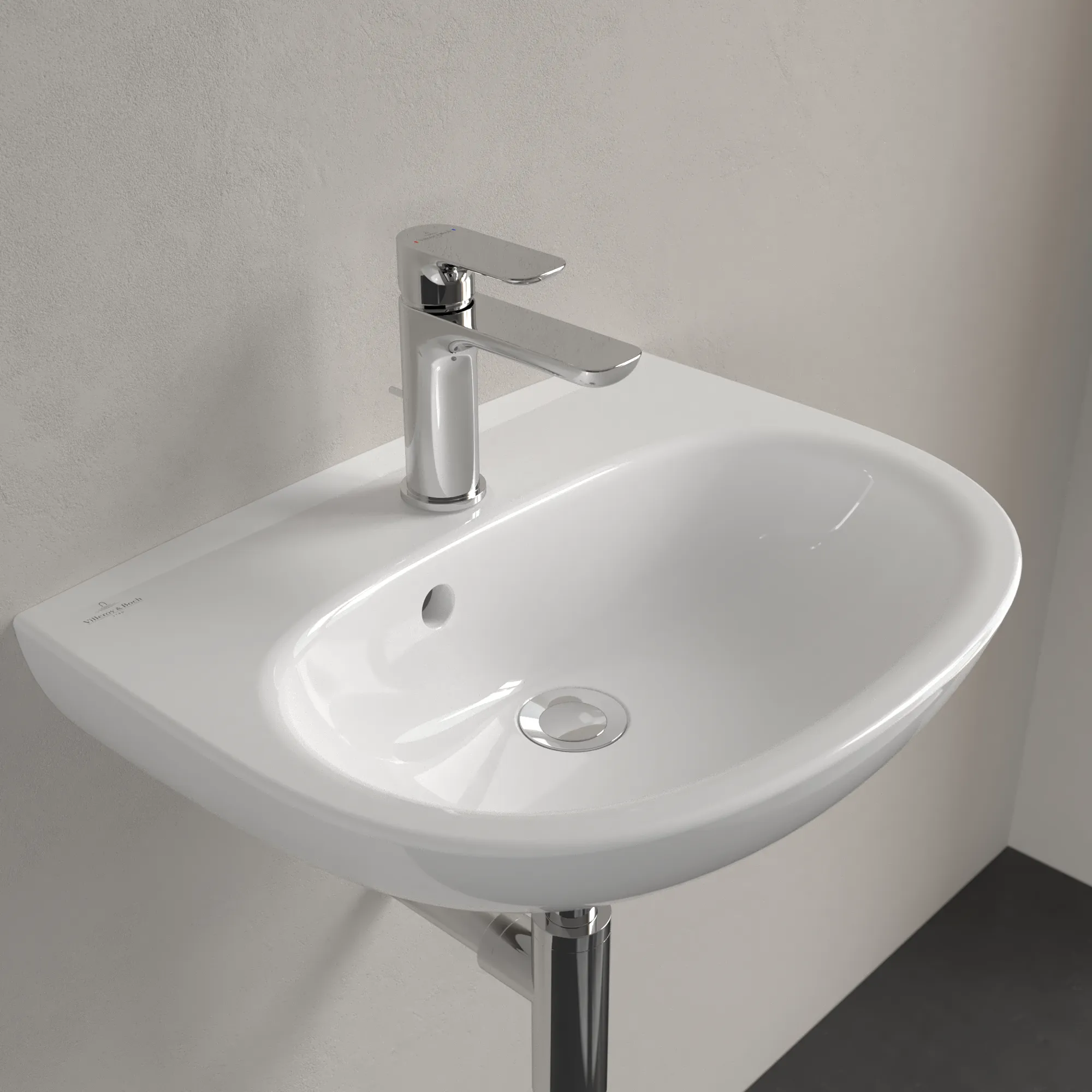 Villeroy & Boch Handwaschbecken O.novo, oval, weiß Alpin CeramicPlus, 500 x 380 mm, Höhe 160 mm, mit Überlauf, für 3-Loch-Armatur