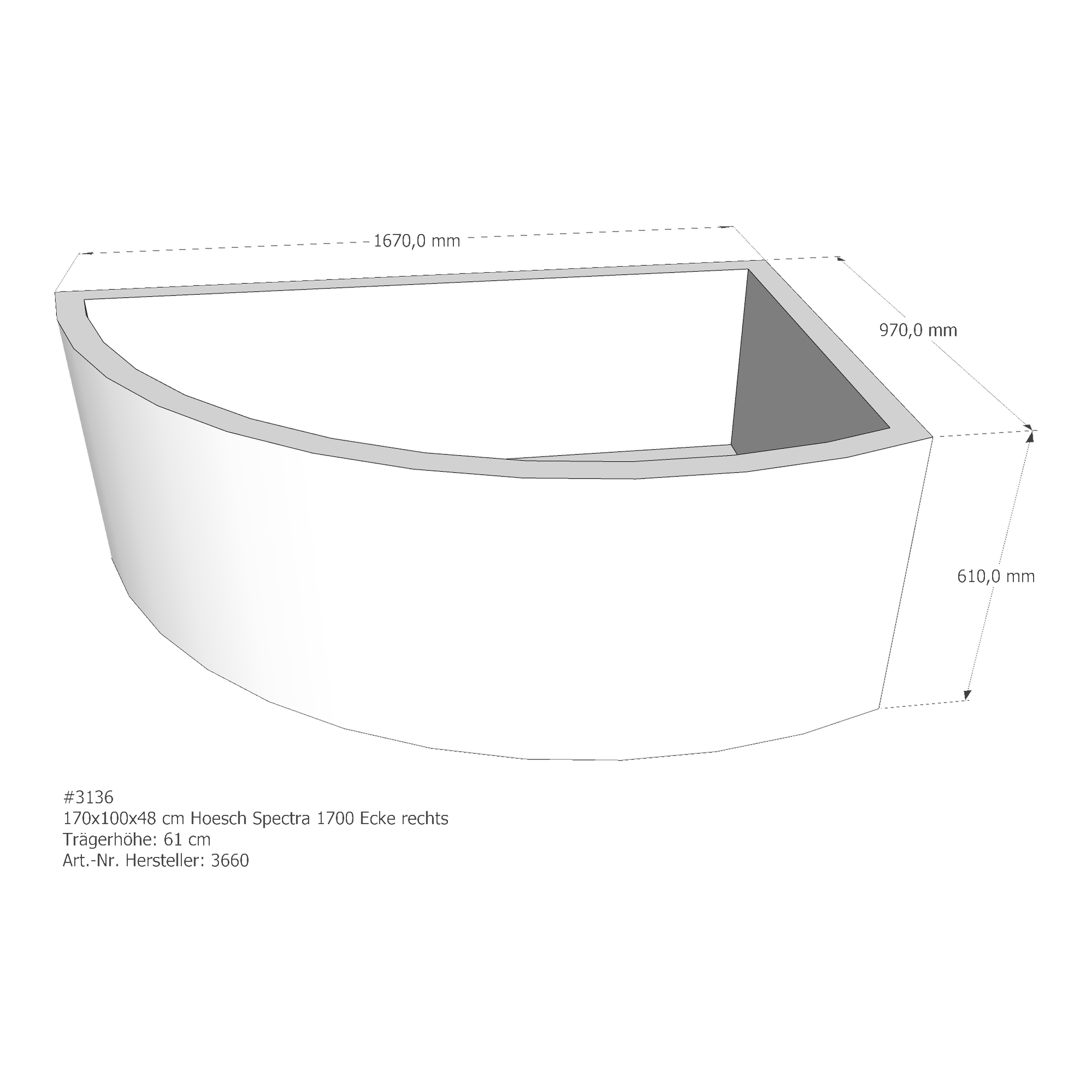 Badewannenträger für Hoesch Spectra 1700×1000 rechts rechts 170 × 100 × 48 cm Badewannenträger für Hoesch Spectra 1700×1000 rechts rechts 170 × 100 × 48 cm