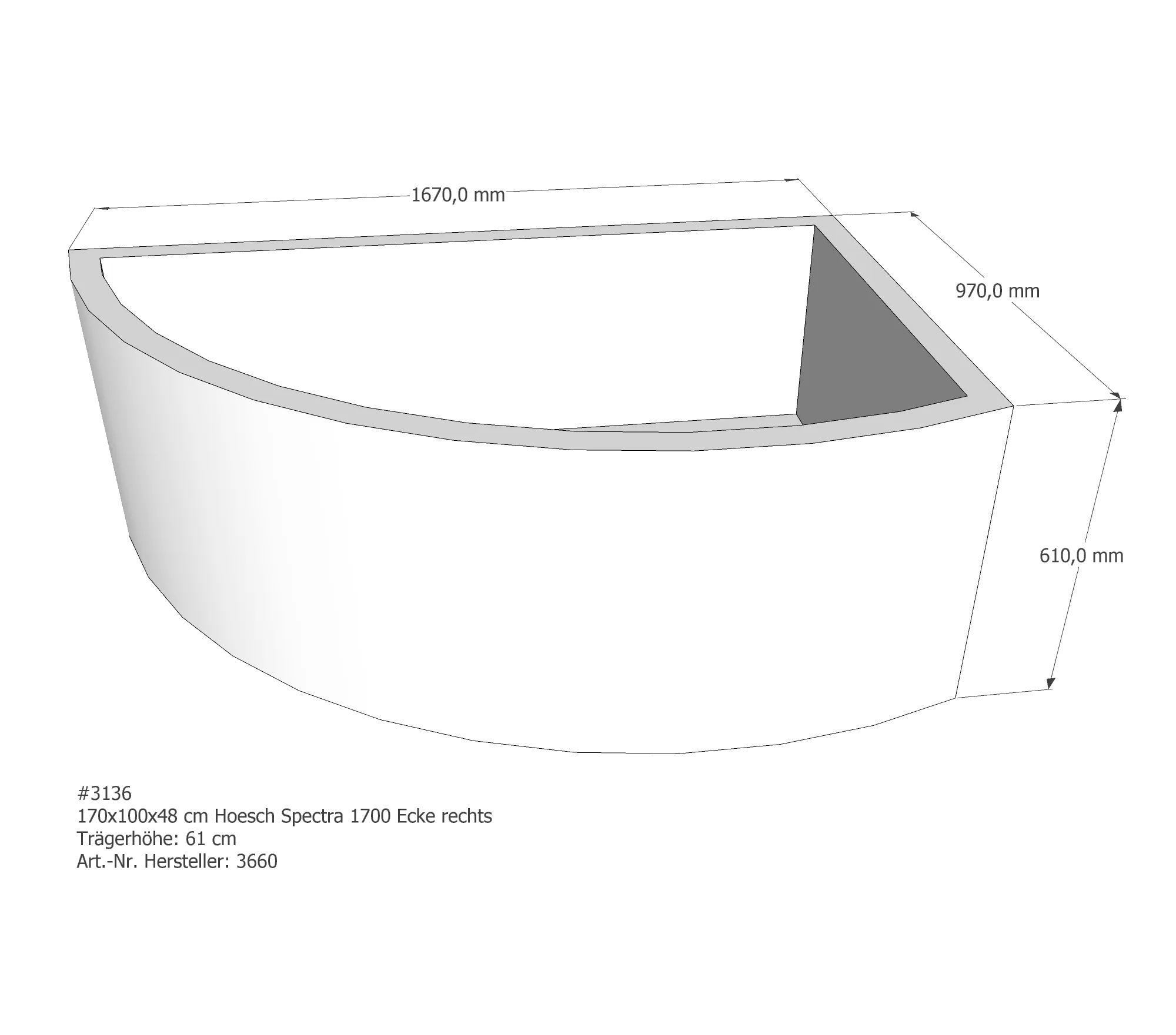 Badewannenträger für Hoesch Spectra 1700×1000 rechts rechts 170 × 100 × 48 cm Badewannenträger für Hoesch Spectra 1700×1000 rechts rechts 170 × 100 × 48 cm