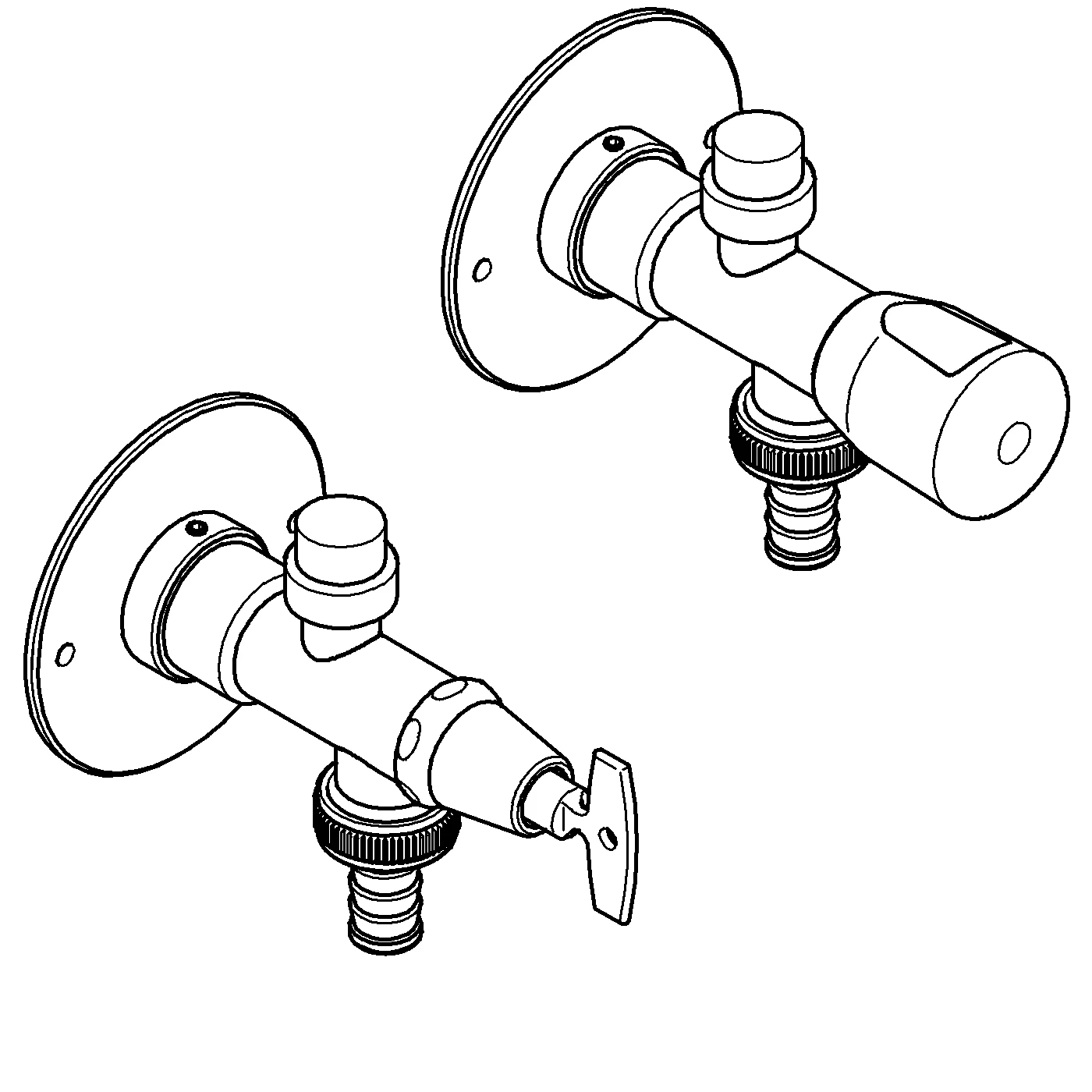 Außenwandventil Eurotec-Komplett 41212, DN 15, Einbautiefe größer gleich 260 mm, frostsicher, Steckschlüssel- und Sanitärgriff, Rückflussverhinderer Typ EB, eigensicher, chrom