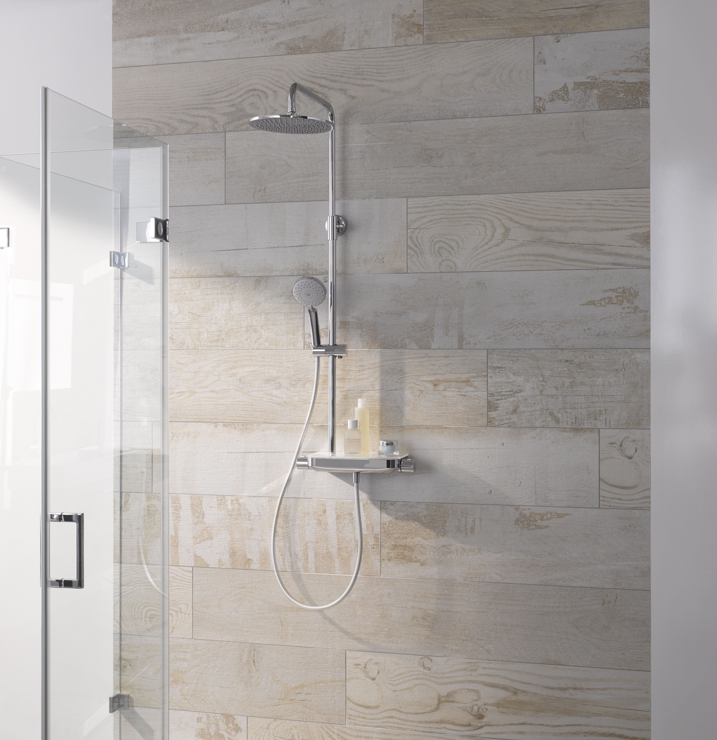 HSK Shower-Set Duschthermostat mit Ablage „RS 200 AquaTray“ in weiß / chrom HSK Shower-Set Duschthermostat mit Ablage „RS 200 AquaTray“ in weiß / chrom