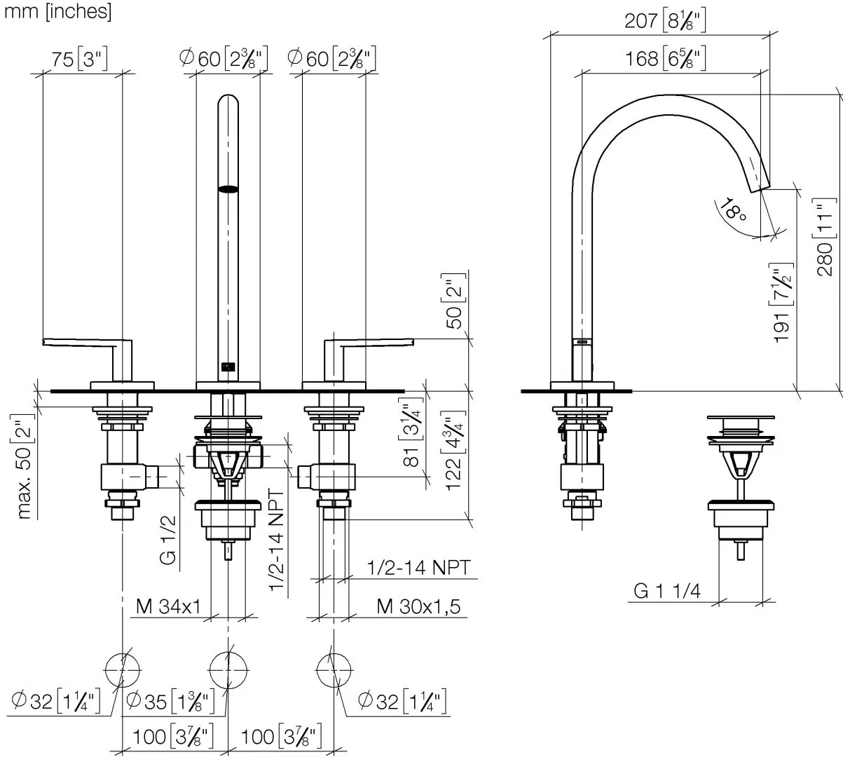 Waschtisch-Dreilochbatterie mit Ablaufgarnitur META Chrom 20713661