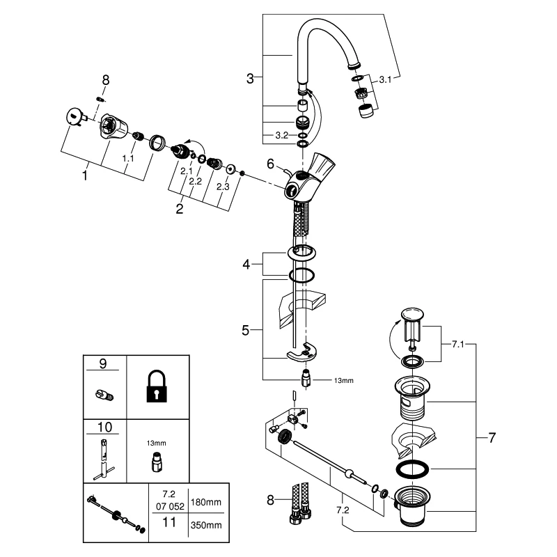 Waschtisch-Einlochbatterie Costa 21375_1, schwenkbarer Rohrauslauf, Zugstangen-Ablaufgarnitur 1 1/4'', chrom Waschtisch-Einlochbatterie Costa 21375_1, schwenkbarer Rohrauslauf, Zugstangen-Ablaufgarnitur 1 1/4'', chrom