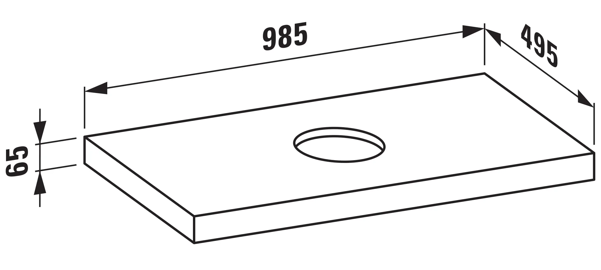 Waschtisch-Platte LANI 495x985x65 mit Ausschnitt mittig inklusive 2 Befestigungselemente weiß matt