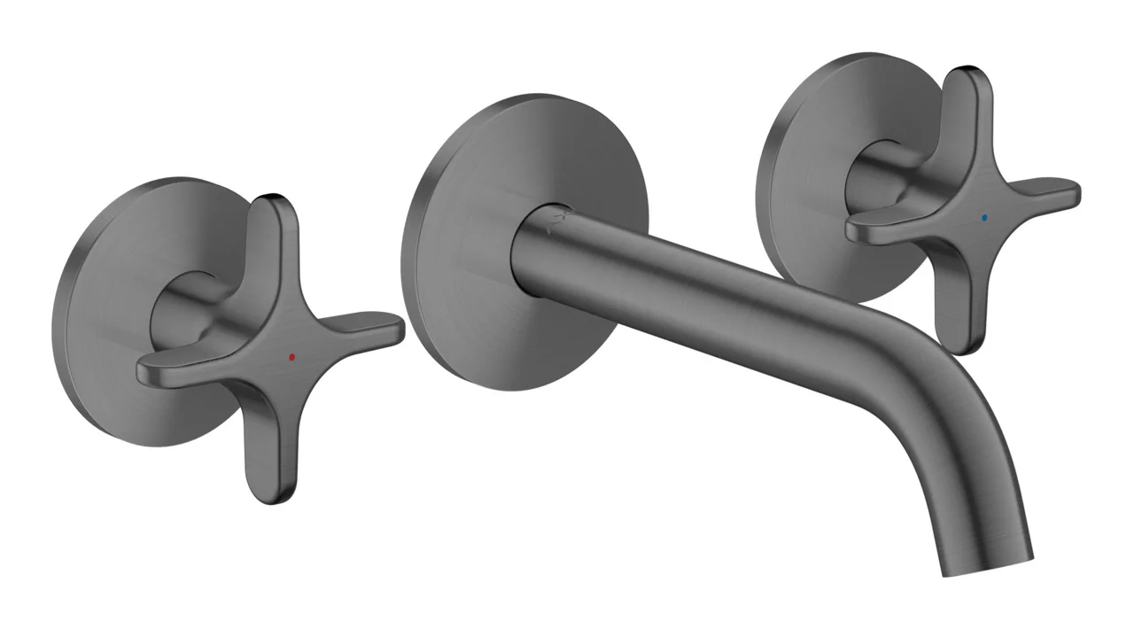 Hansgrohe AXOR One 3-Loch Waschtischarmatur Unterputz Wandmontage 160 mm Kreuzgriff Brushed Black Chrome Hansgrohe AXOR One 3-Loch Waschtischarmatur Unterputz Wandmontage 160 mm Kreuzgriff Brushed Black Chrome
