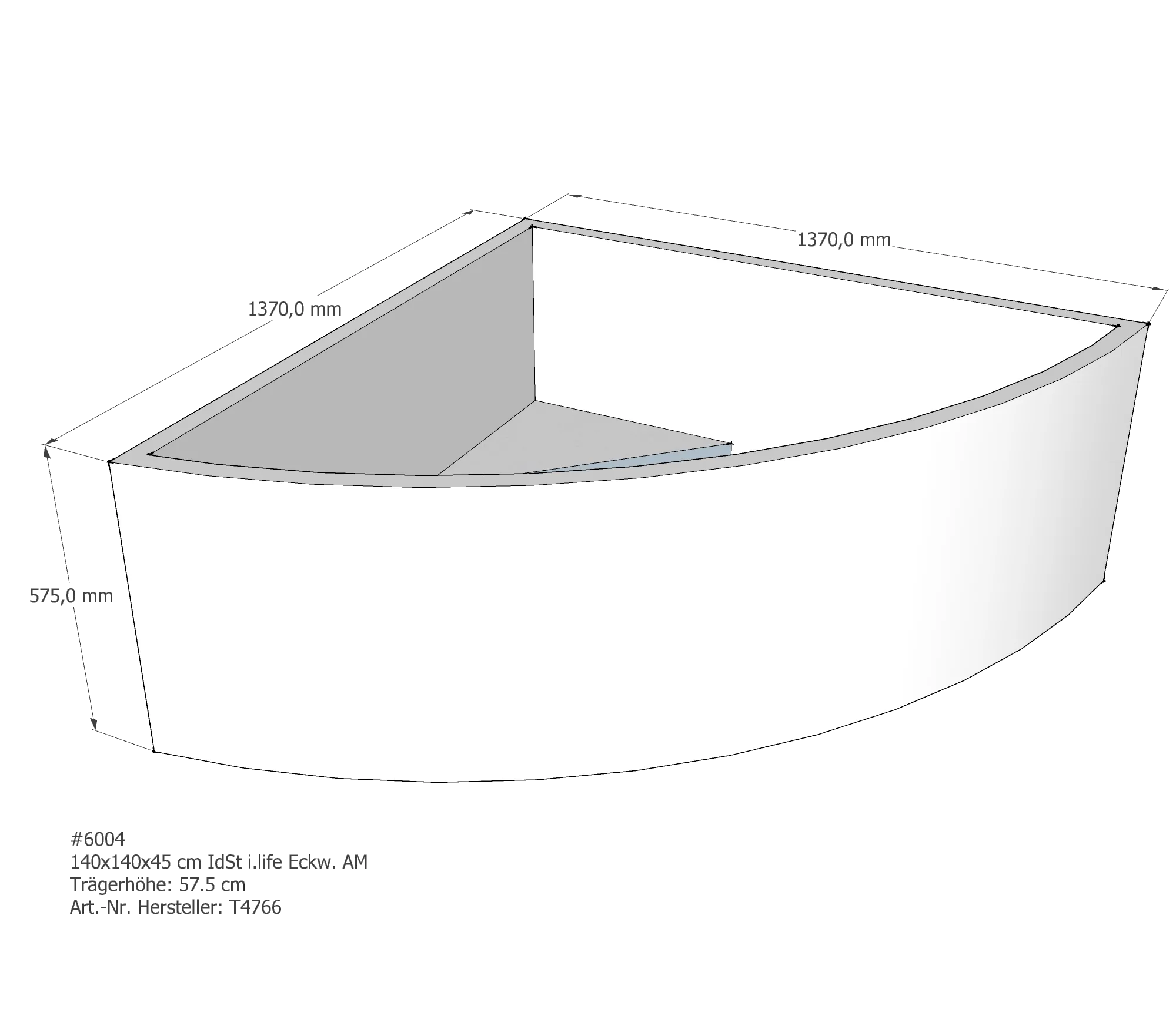 Badewannenträger passend für Ideal Standard i.life 140 × 140 × 45 cm