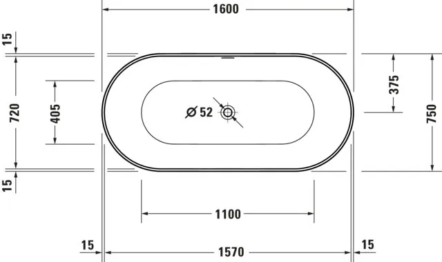 Duravit Badewanne „DuraKanto“ freistehend oval 1600 × 750 mm in Weiß Duravit Badewanne „DuraKanto“ freistehend oval 1600 × 750 mm in Weiß