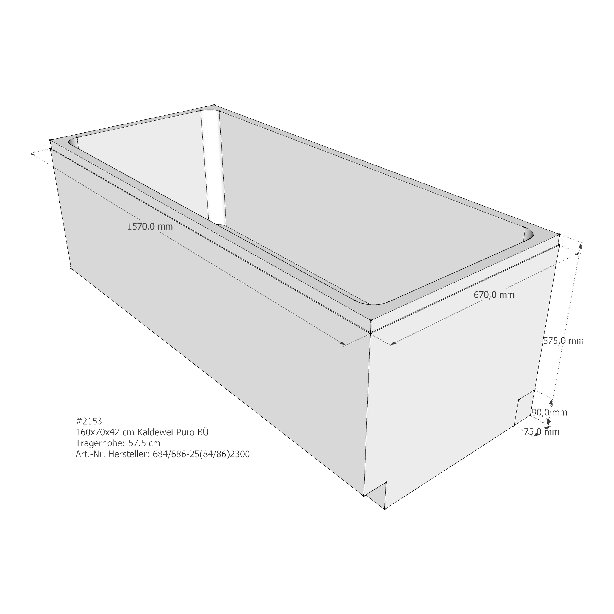 Badewannenträger für Kaldewei Puro 160 × 70 × 42 cm Ab- und Überlaufposition: hinten / Breite: 70 cm / Länge: 160 cm Badewannenträger für Kaldewei Puro 160 × 70 × 42 cm Ab- und Überlaufposition: hinten / Breite: 70 cm / Länge: 160 cm