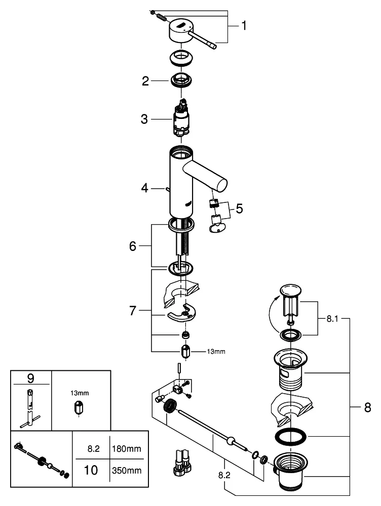 Einhand-Waschtischbatterie Essence 24175_1, S-Size, Einlochmontage, Zugstangen-Ablaufgarnitur, Professional Edition, chrom Einhand-Waschtischbatterie Essence 24175_1, S-Size, Einlochmontage, Zugstangen-Ablaufgarnitur, Professional Edition, chrom