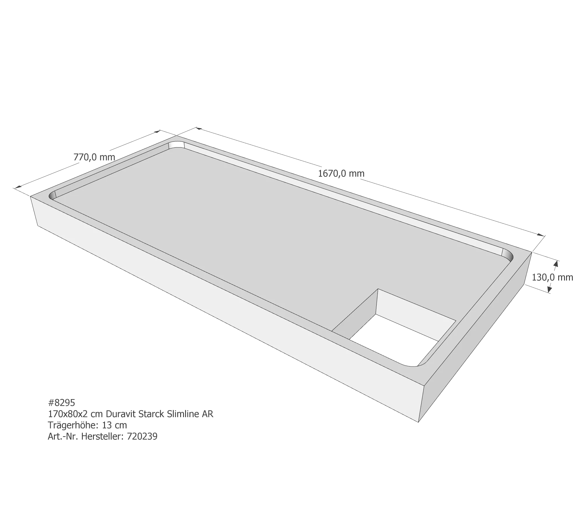 Duschwannenträger für Duravit Starck Slimline 170 × 80 × 2 cm Breite: 80 cm / Länge: 170 cm Duschwannenträger für Duravit Starck Slimline 170 × 80 × 2 cm Breite: 80 cm / Länge: 170 cm