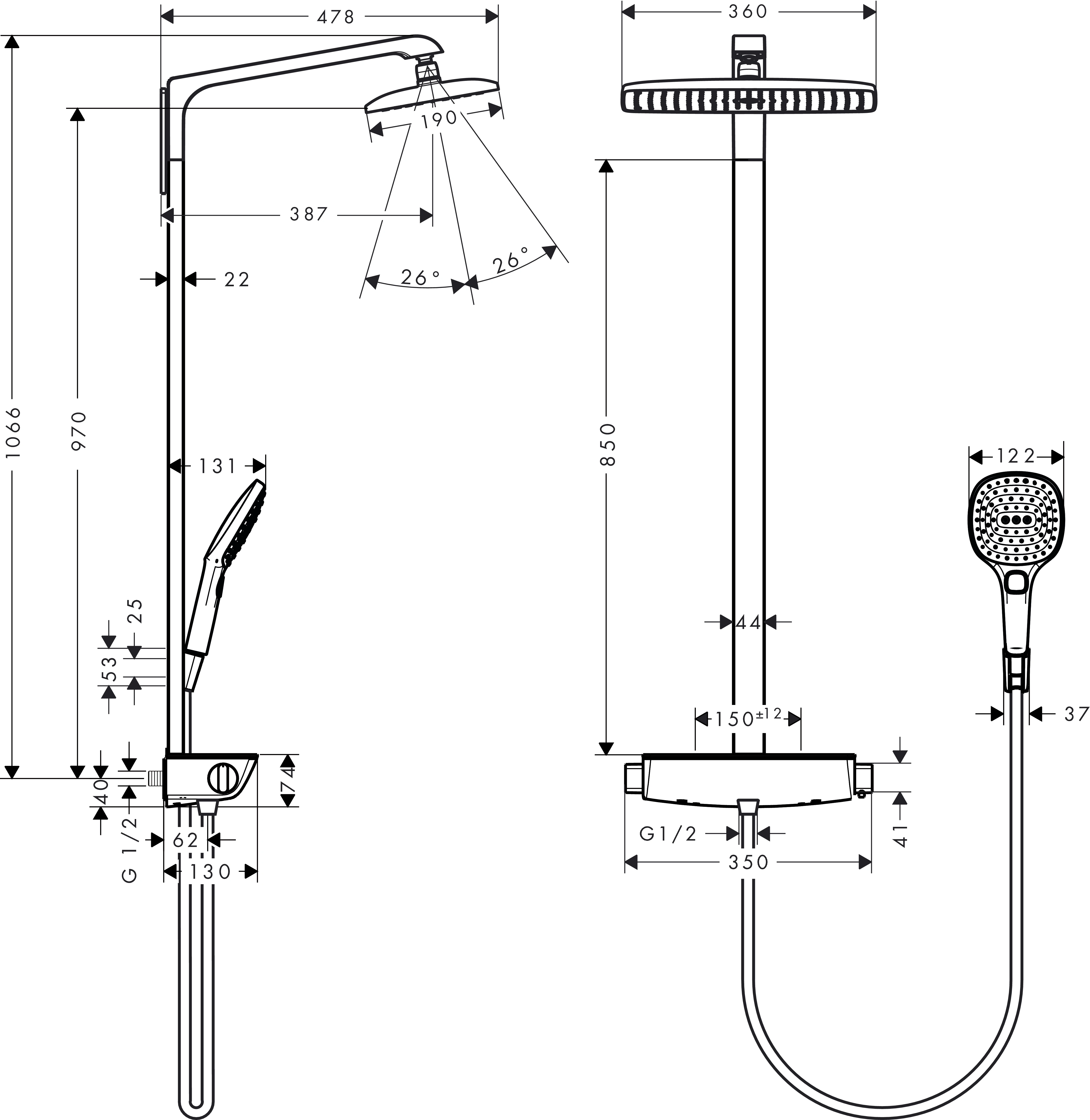 Showerpipe Raindance Select chrom KB Raindance E Air 1jet 360mm EcoSmart