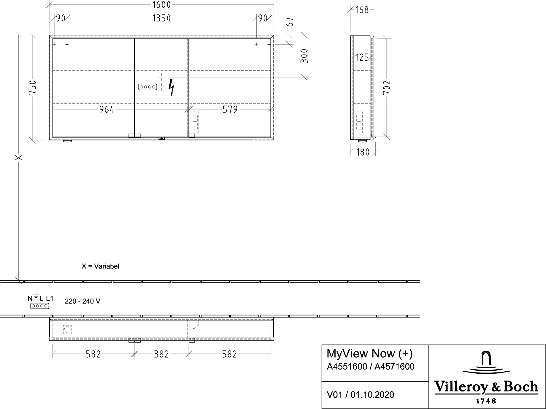 Villeroy & Boch My View Now Vorbau-Spiegelschrank A45516 1600x750x168mm mit Beleuchtung