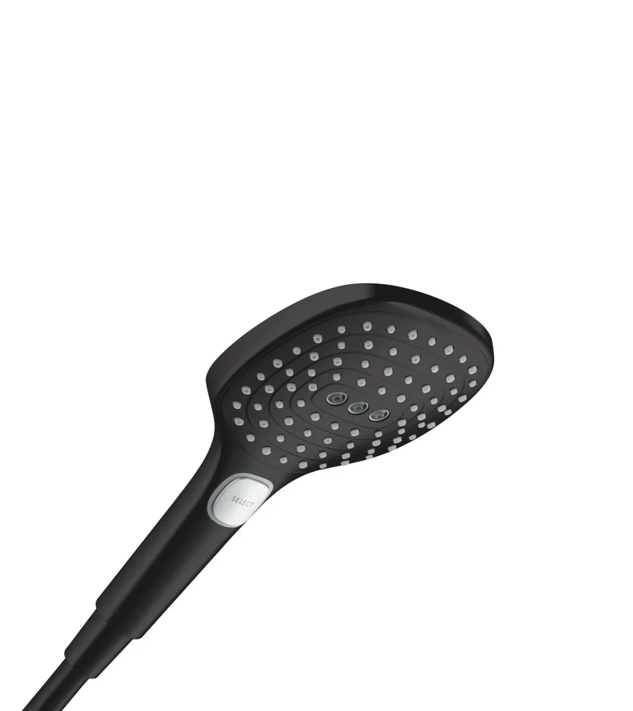 Hansgrohe Handbrause Raindance Select E 120, 3jet EcoSmart+, mattschwarz, 120 mm Durchmesser, max. Durchfluss 6 l/min, für Durchlauferhitzer geeignet