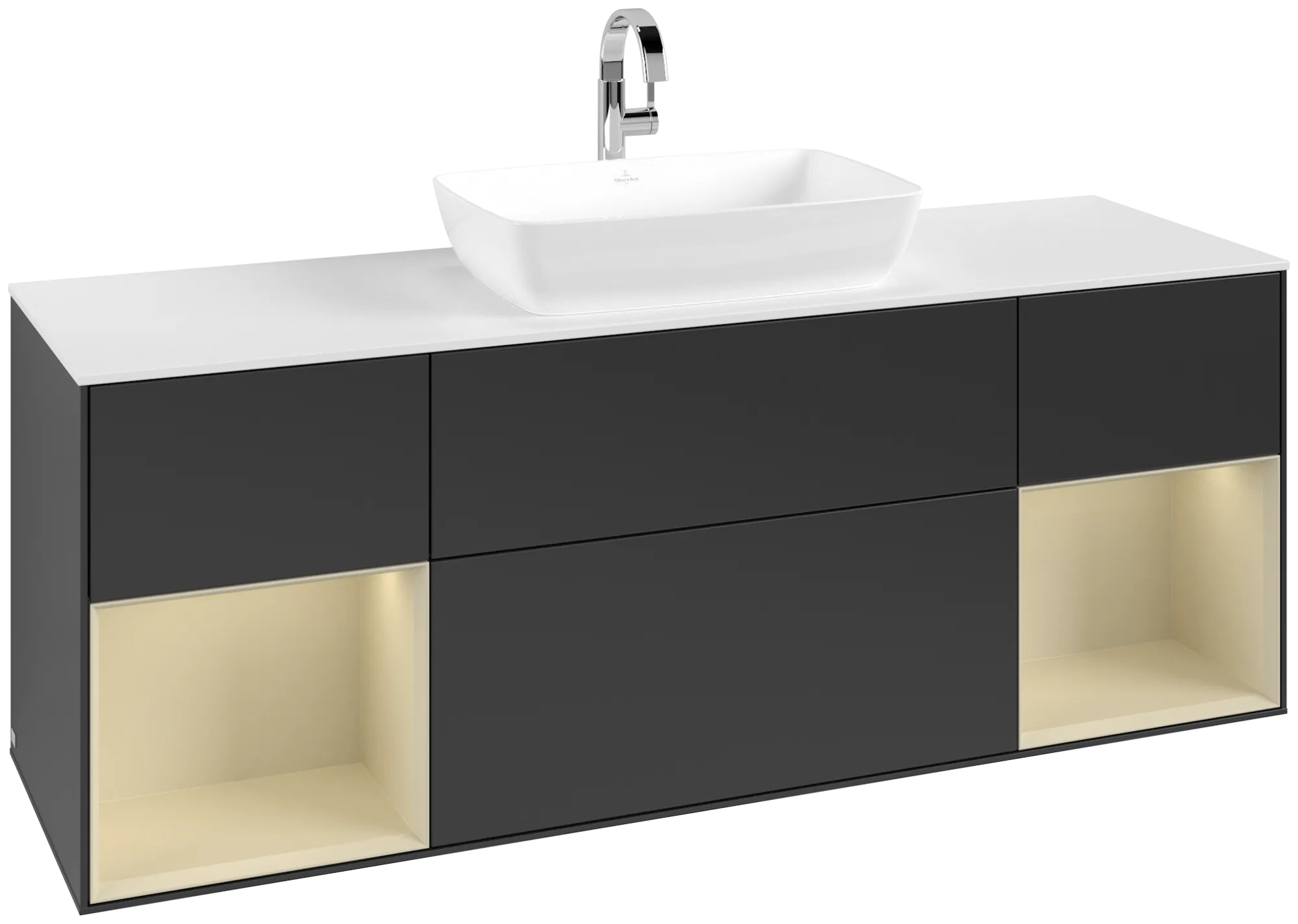 Villeroy & Boch Waschbeckenunterschrank Finion G86, 1600x603x501mm, Black Matt Lacquer / Silk Grey Matt Lacquer / Glass White Matt