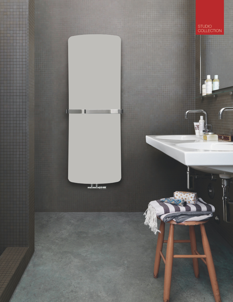 Zehnder Design-Heizkörper „Folio Belt“ für Warmwasser-Zentralheizung mit 50 mm-Mittelanschluss 43 × 115,6 cm in Light Grey