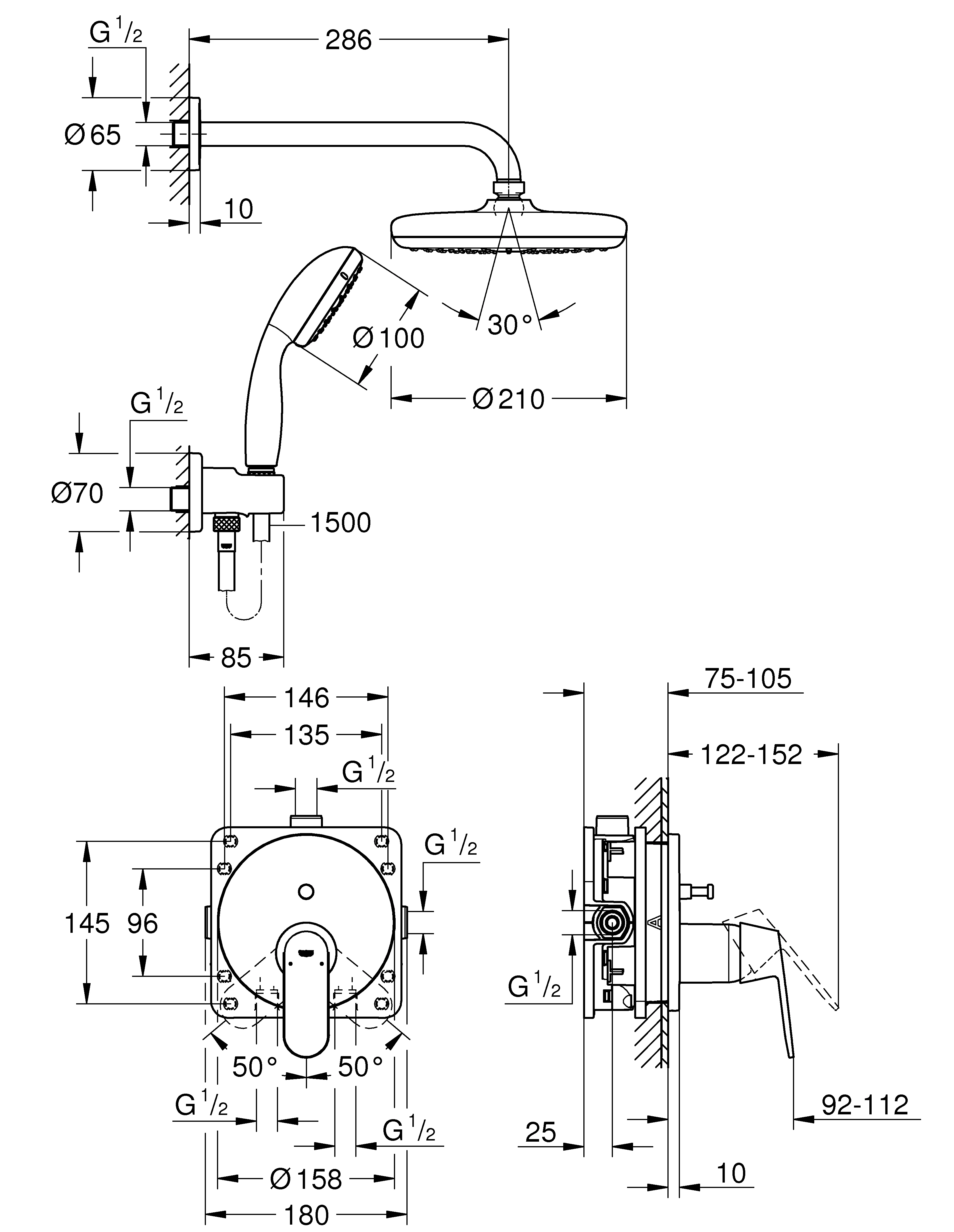 Unterputz-Duschsystem Eurosmart Cosmopolitan 25219_1, chrom