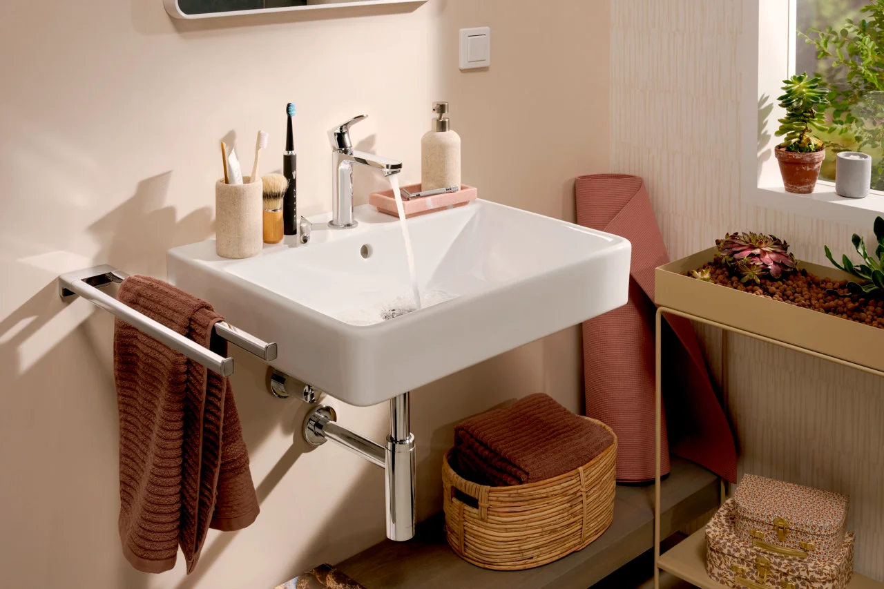 Hansgrohe Designsiphon Flowstar S Chrom – Geruchverschluss, verstellbarer Einbau, Wandabstand 330 mm, Anschlussmaße G 11/4 und DN32