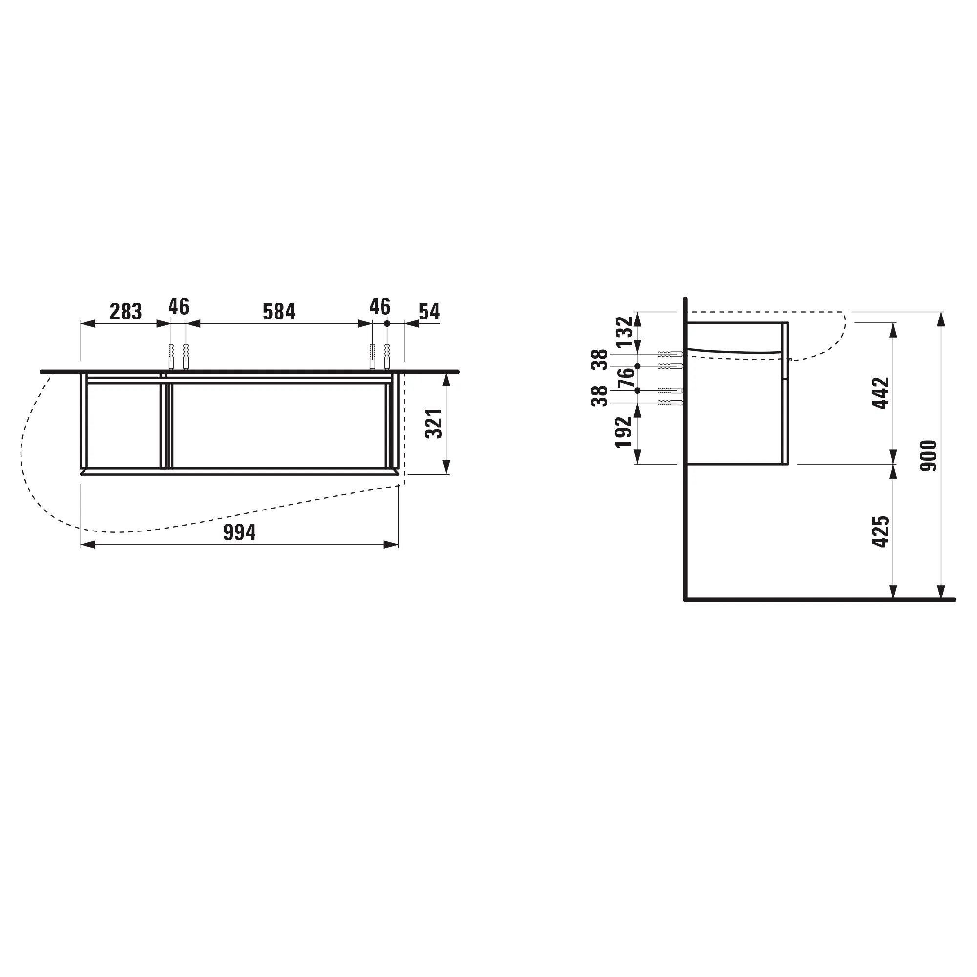 Waschtischunterbau, ILBAGNOALESSI, 321x994x442, 1 Schublade, integrierte, versteckte Griffe seitlich, Vollauszug, Soft-Close, Siphonausschnitt links, passend zu Waschtisch H814973, Weiß matt Waschtischunterbau, ILBAGNOALESSI, 321x994x442, 1 Schublade, integrierte, versteckte Griffe seitlich, Vollauszug, Soft-Close, Siphonausschnitt links, passend zu Waschtisch H814973, Weiß matt