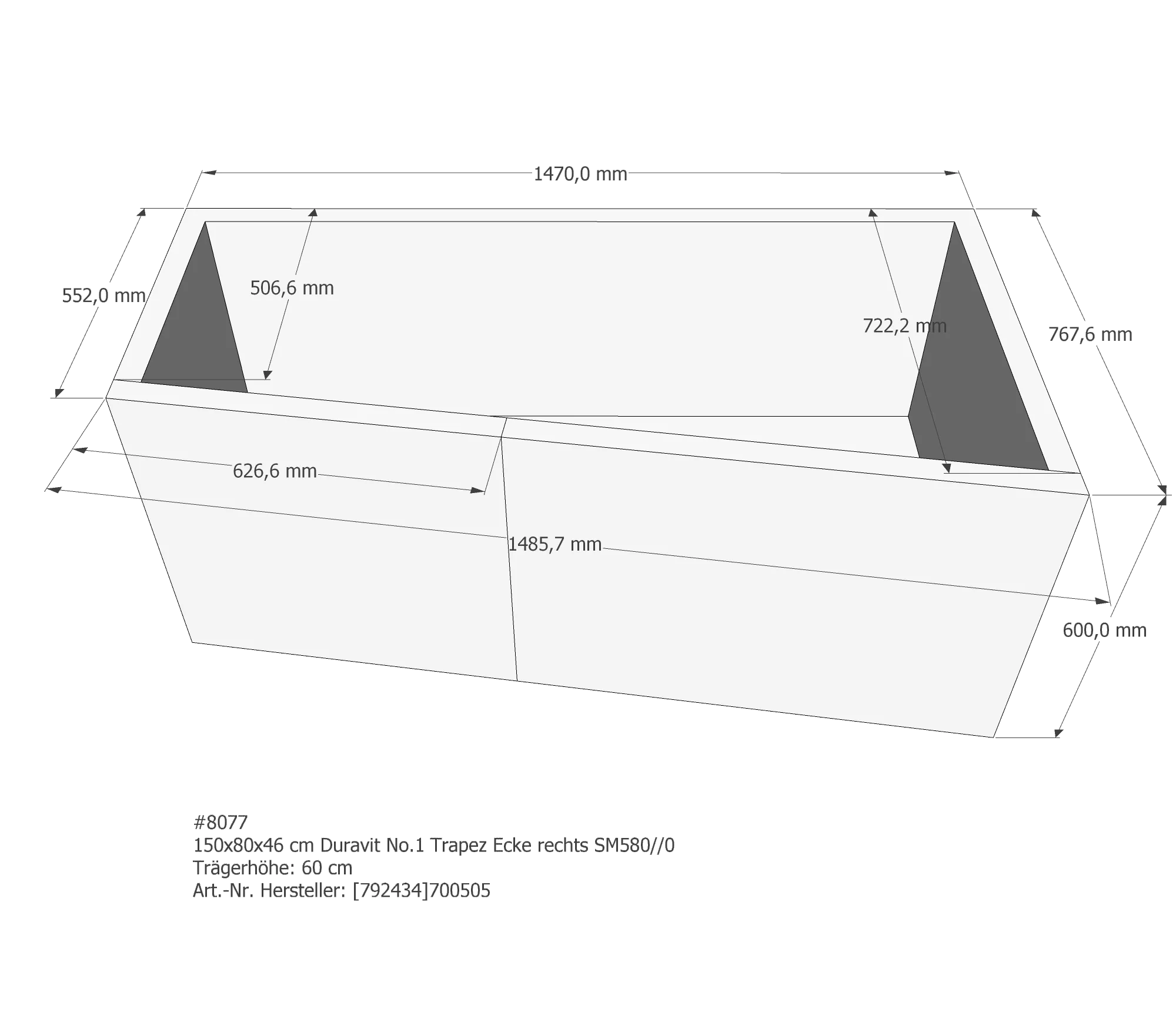 Badewannenträger passend für Duravit No.1 150 × 80 × 46 cm Badewannenträger passend für Duravit No.1 150 × 80 × 46 cm