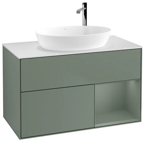 Villeroy & Boch Waschtischunterschrank „Finion“ für Schrankwaschtisch 100 × 60,3 × 50,1 cm 2 Schubladen, für Waschtischposition mittig, inkl. Beleuchtung mittig