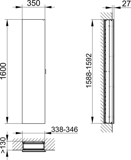 KEUCO Wandeinbau Seitenschrank 1-türig „Royal Modular 2.0“ in Silber (eloxiert), Anschlag links, links, Unterputz, Anschlag links, ohne Beleuchtung 350 × 1600 × 160 mm KEUCO Wandeinbau Seitenschrank 1-türig „Royal Modular 2.0“ in Silber (eloxiert), Anschlag links, links, Unterputz, Anschlag links, ohne Beleuchtung 350 × 1600 × 160 mm