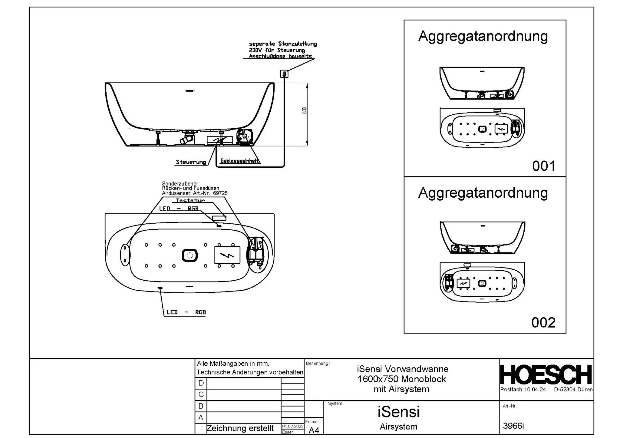 Hoesch Whirlwanne „iSensi“ Monolith mit Airsystem „iSensi“ vorwand halbkreis 160 × 75 cm in Weiß-Schwarz Hoesch Whirlwanne „iSensi“ Monolith mit Airsystem „iSensi“ vorwand halbkreis 160 × 75 cm in Weiß-Schwarz