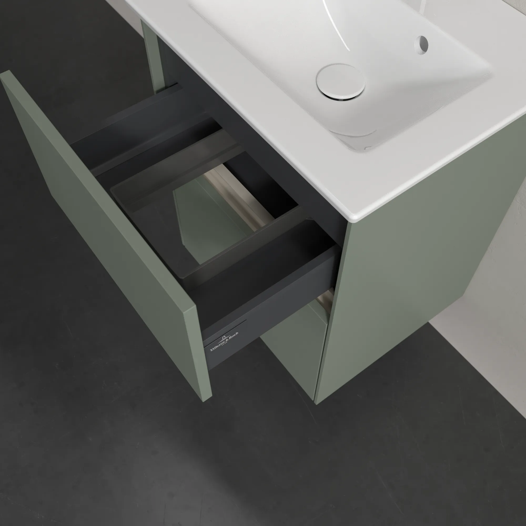 Villeroy & Boch Waschtischunterschrank „Collaro“ 472 × 610 × 404 mm Soft Green, mit Beleuchtung, für Becken mittig Villeroy & Boch Waschtischunterschrank „Collaro“ 472 × 610 × 404 mm Soft Green, mit Beleuchtung, für Becken mittig