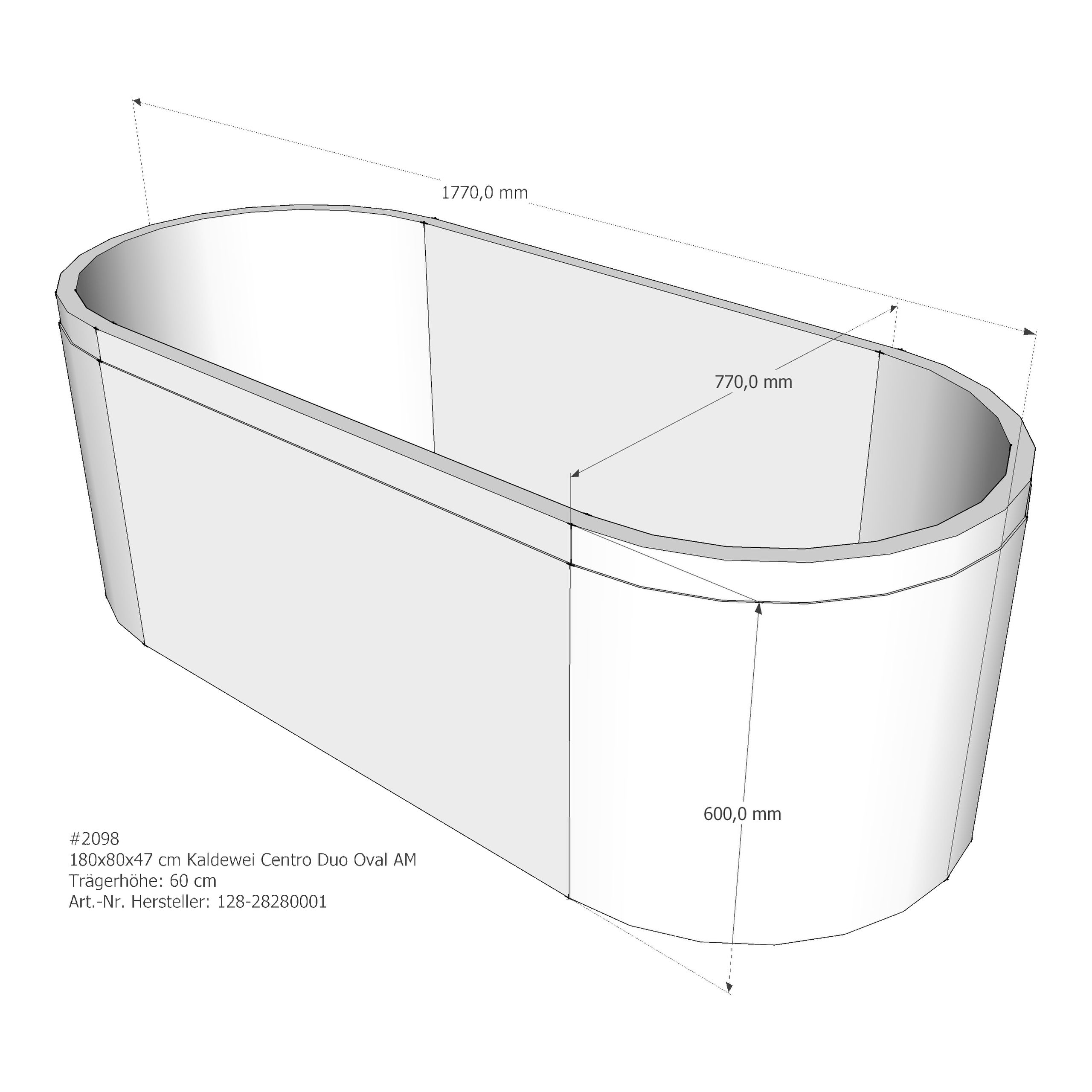 Badewannenträger für Kaldewei Centro Duo Oval 180 × 80 × 47 cm