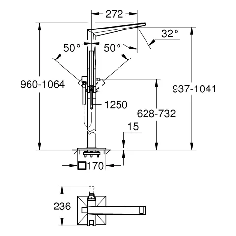 Einhand-Wannenbatterie Allure Brilliant Private Collection 24423, Bodenmontage, Griff mit White Attica Ceasarstone, Fertigmontageset für 45 984, Ausladung 270 mm, mit Euphoria Cube+ Handbrauseset, chrom Einhand-Wannenbatterie Allure Brilliant Private Collection 24423, Bodenmontage, Griff mit White Attica Ceasarstone, Fertigmontageset für 45 984, Ausladung 270 mm, mit Euphoria Cube+ Handbrauseset, chrom