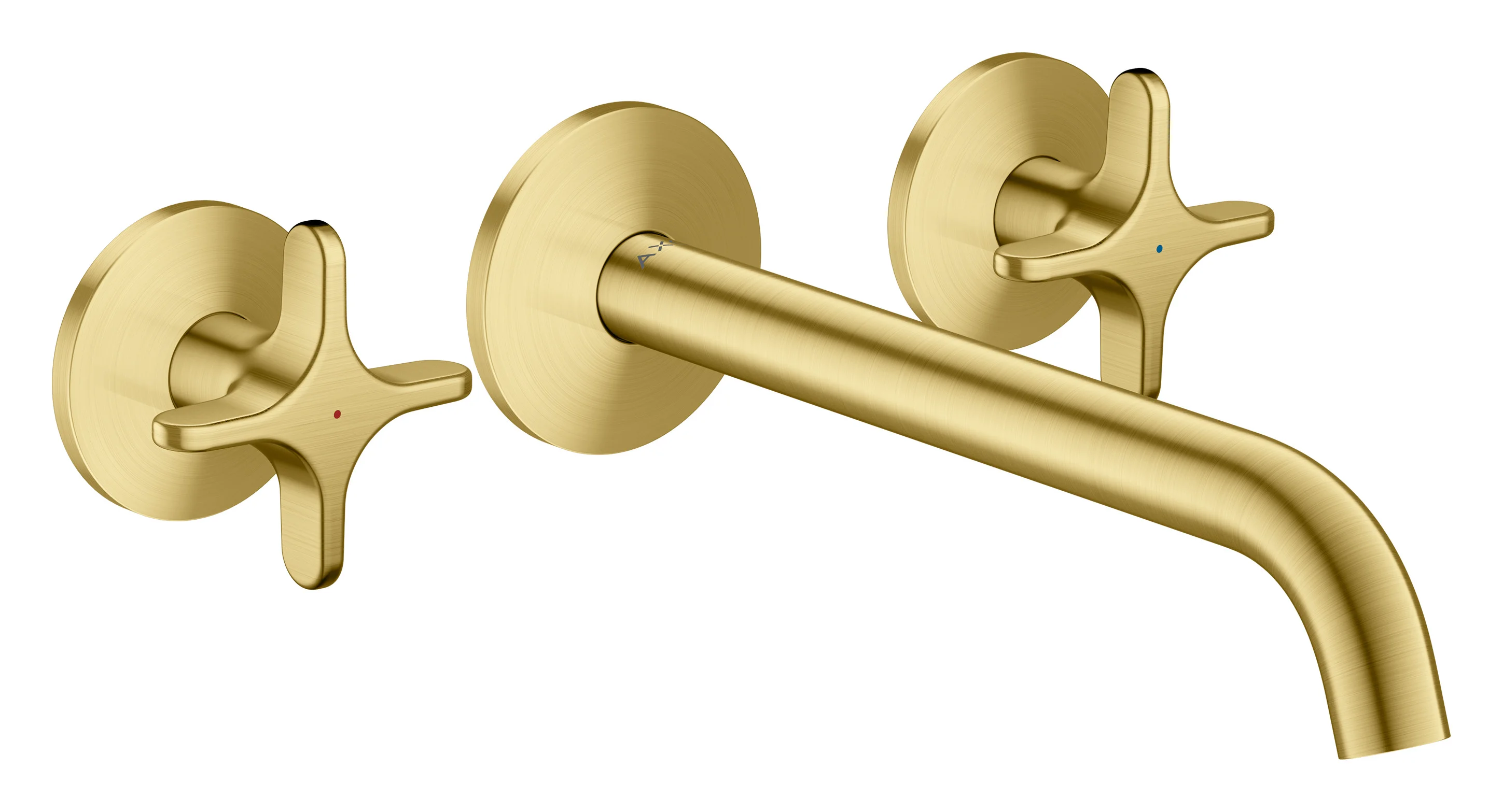 Hansgrohe AXOR One 3-Loch Waschtischarmatur Unterputz Wandmontage 220 mm Kreuzgriff Brushed Brass Hansgrohe AXOR One 3-Loch Waschtischarmatur Unterputz Wandmontage 220 mm Kreuzgriff Brushed Brass