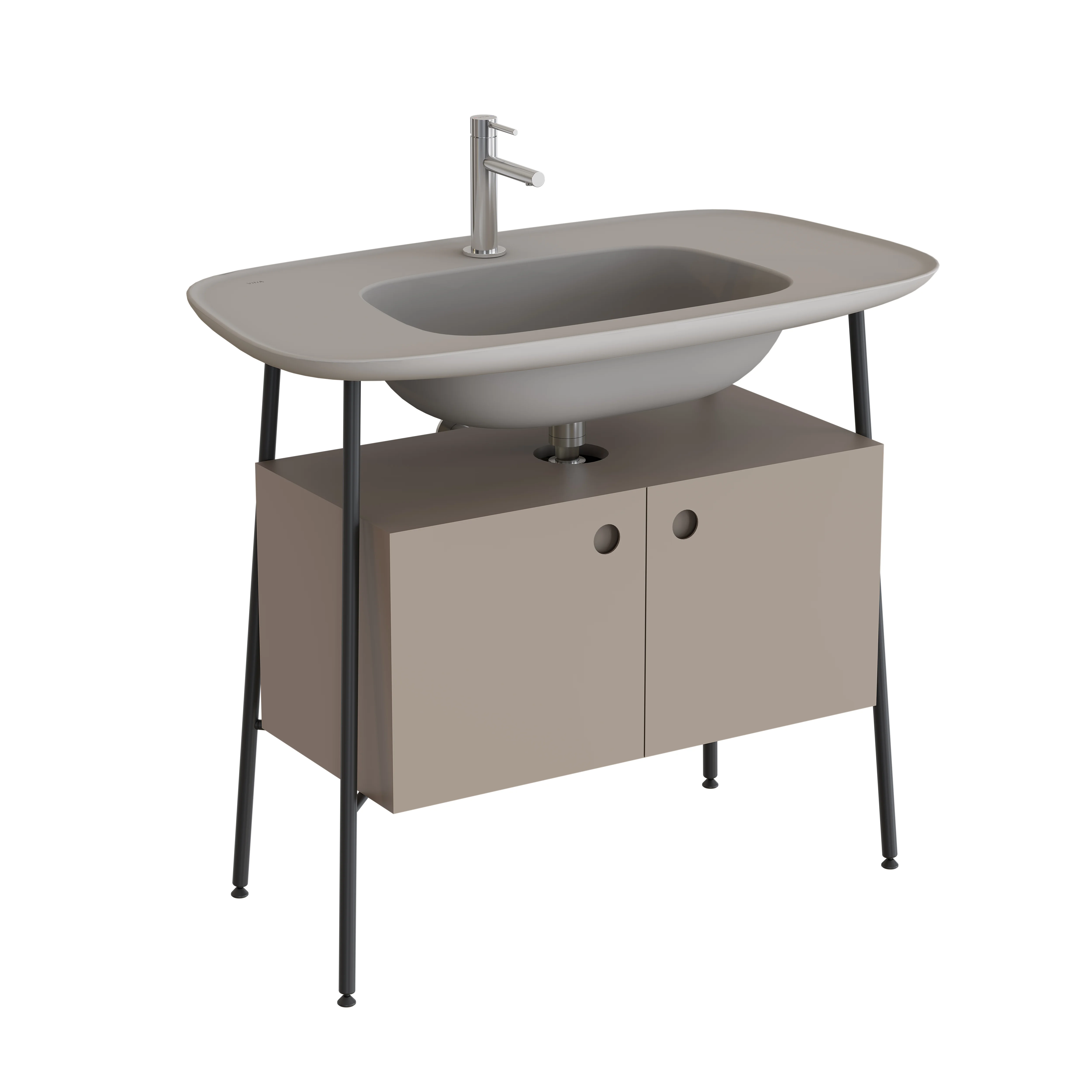 Plural Set 100 cm Waschtischunterbau mit 2 Türen und Möbelwaschtisch Taupe Matt/Sandbeige Matt Plural Set 100 cm Waschtischunterbau mit 2 Türen und Möbelwaschtisch Taupe Matt/Sandbeige Matt