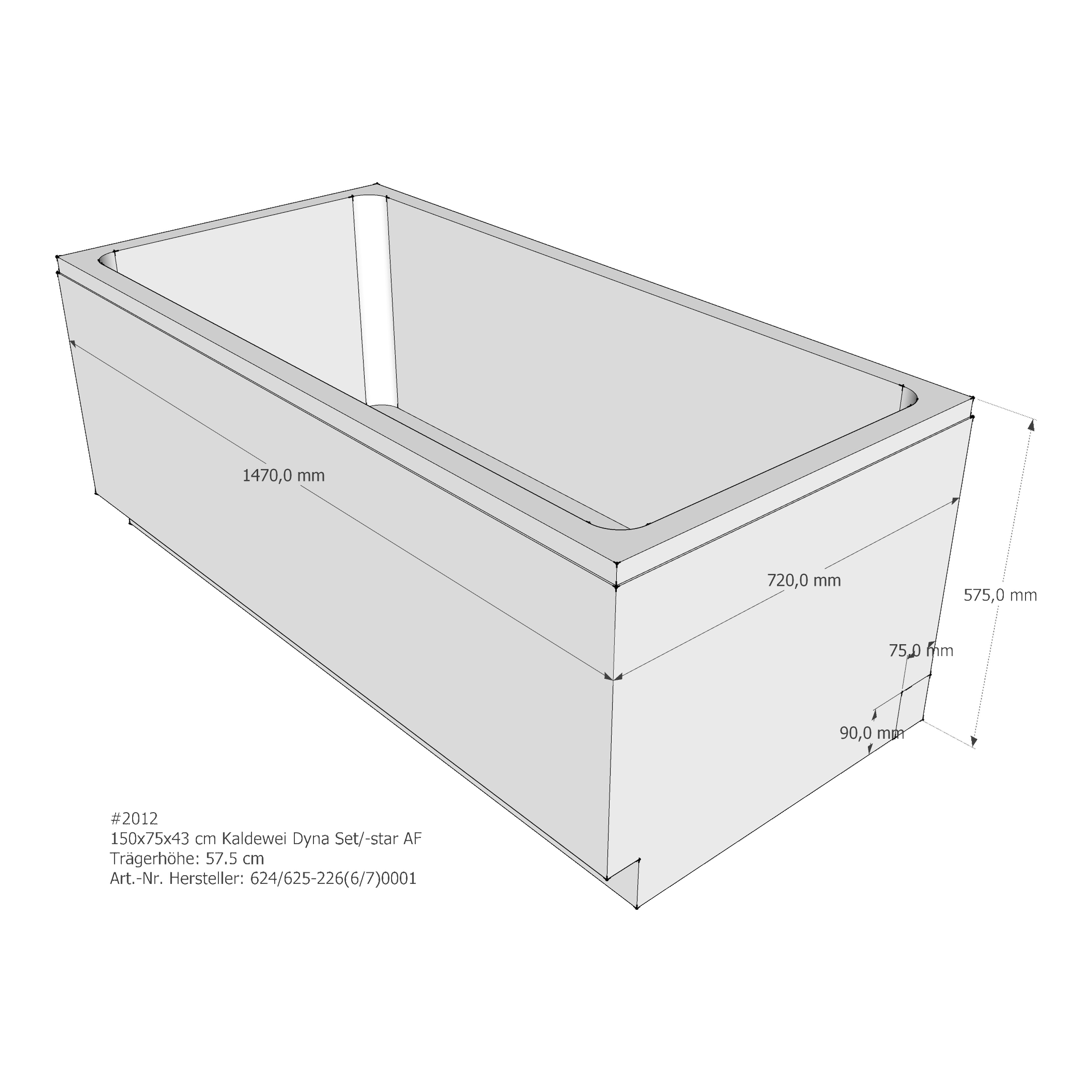 Badewannenträger für Kaldewei Dyna Set /-Star 150 × 75 × 43 cm, 2012, Sonderangebot