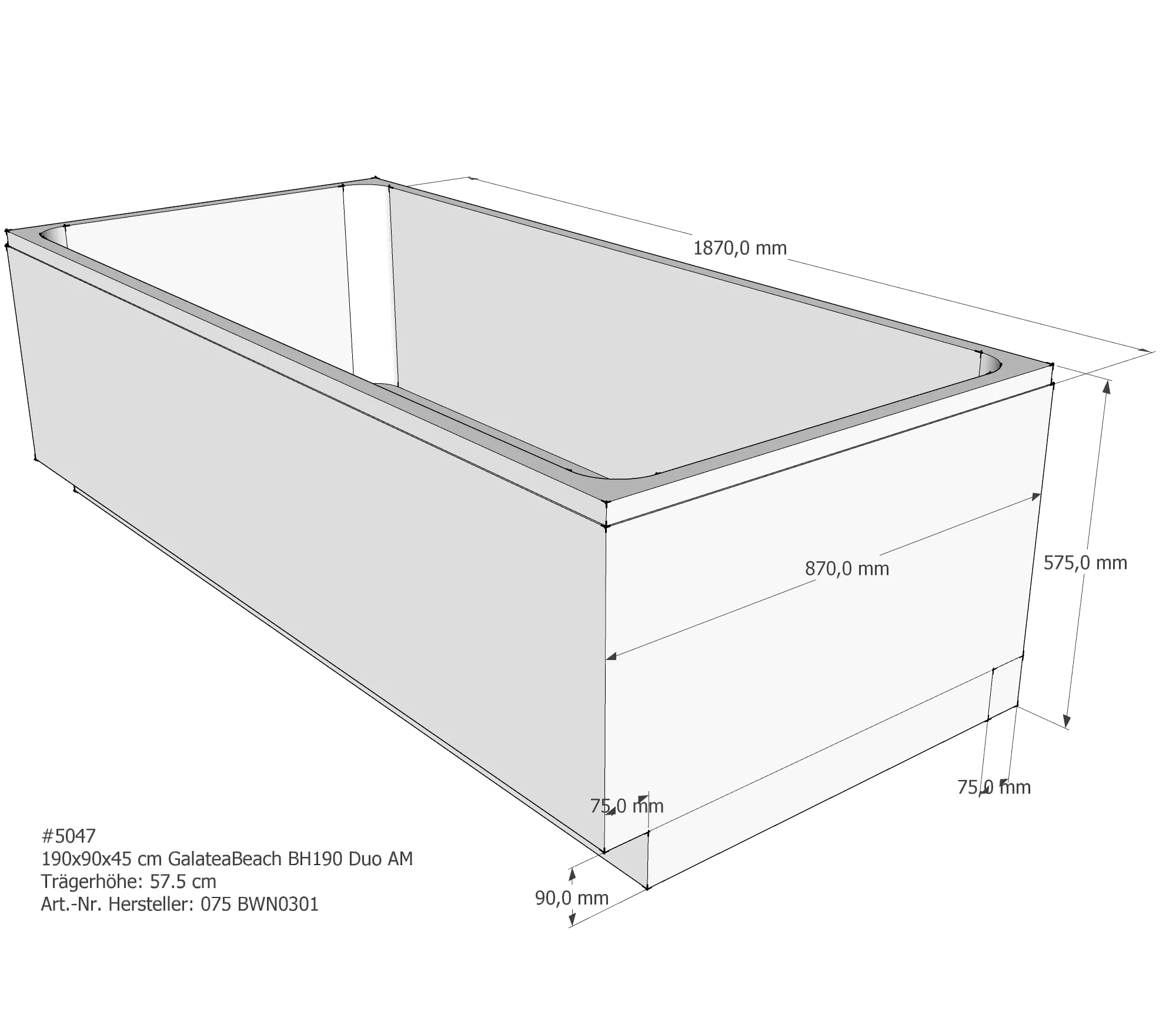 Badewannenträger passend für Galatea BH 190 Duo 190 × 90 × 45 cm
